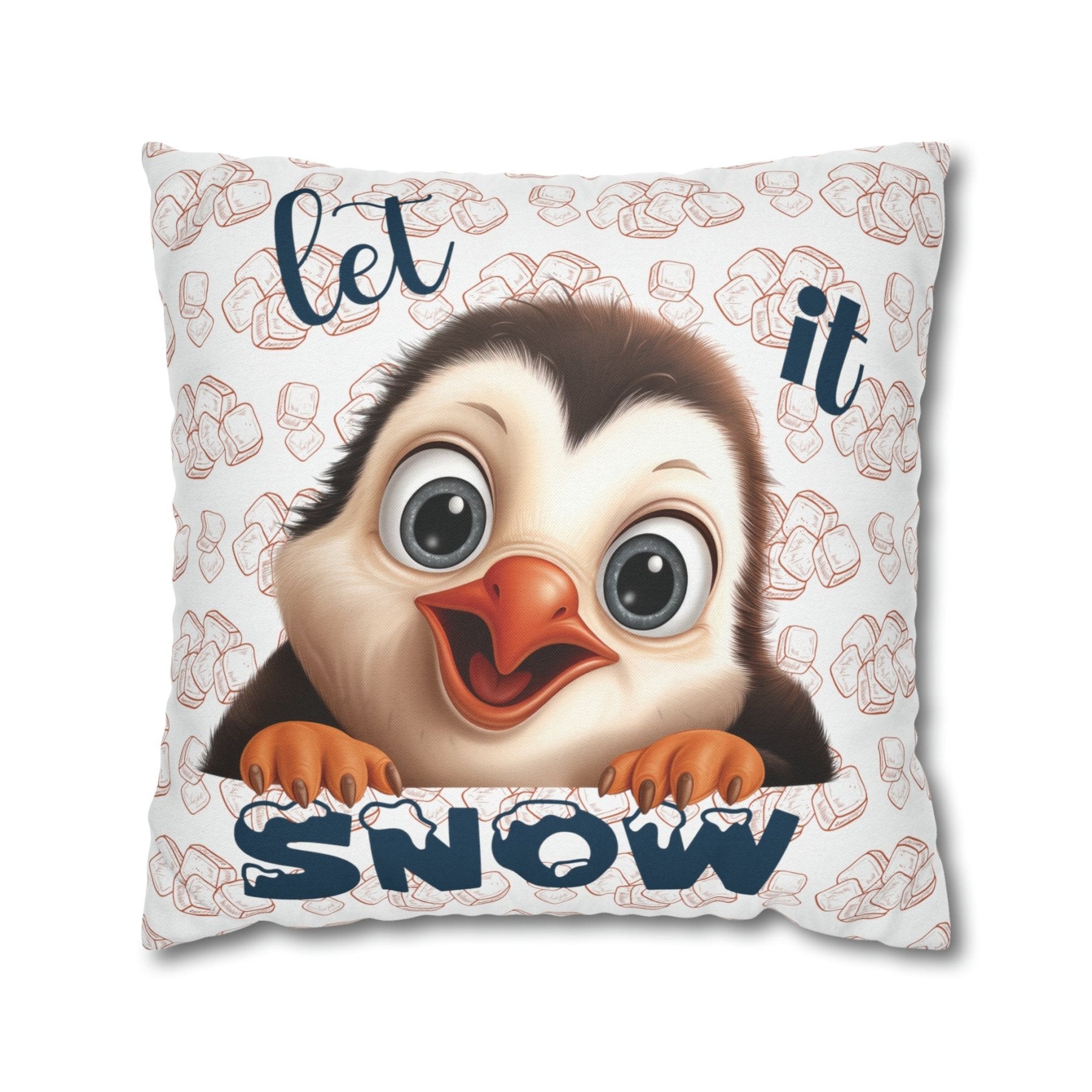 Winter Throw Pillow Cover, Throw Pillow Case, Winter Theme, Penguin, Let it Snow, Square Pillow Case - Janlyn's Crafts