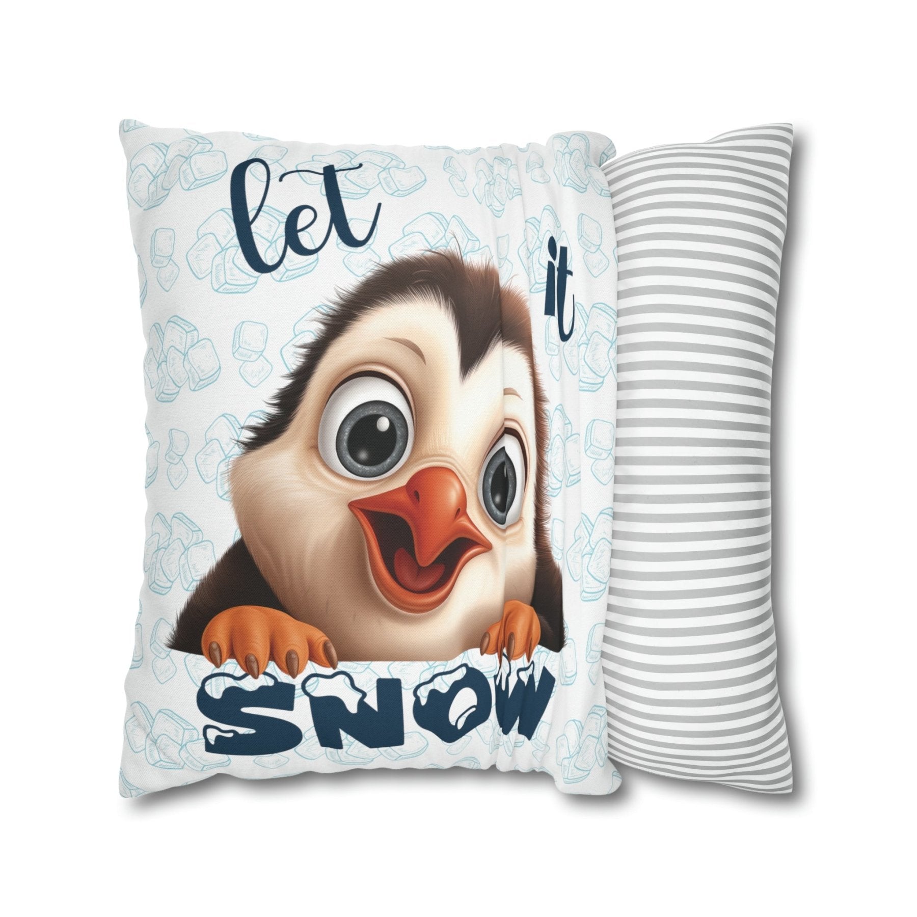 Winter Throw Pillow Cover, Throw Pillow Case, Winter Theme, Penguin, Let it Snow, Square Pillow Case - Janlyn's Crafts