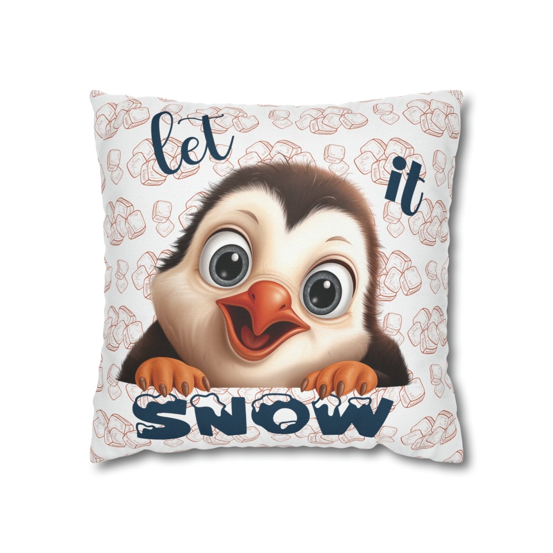 Winter Throw Pillow Cover, Throw Pillow Case, Winter Theme, Penguin, Let it Snow, Square Pillow Case - Janlyn's Crafts