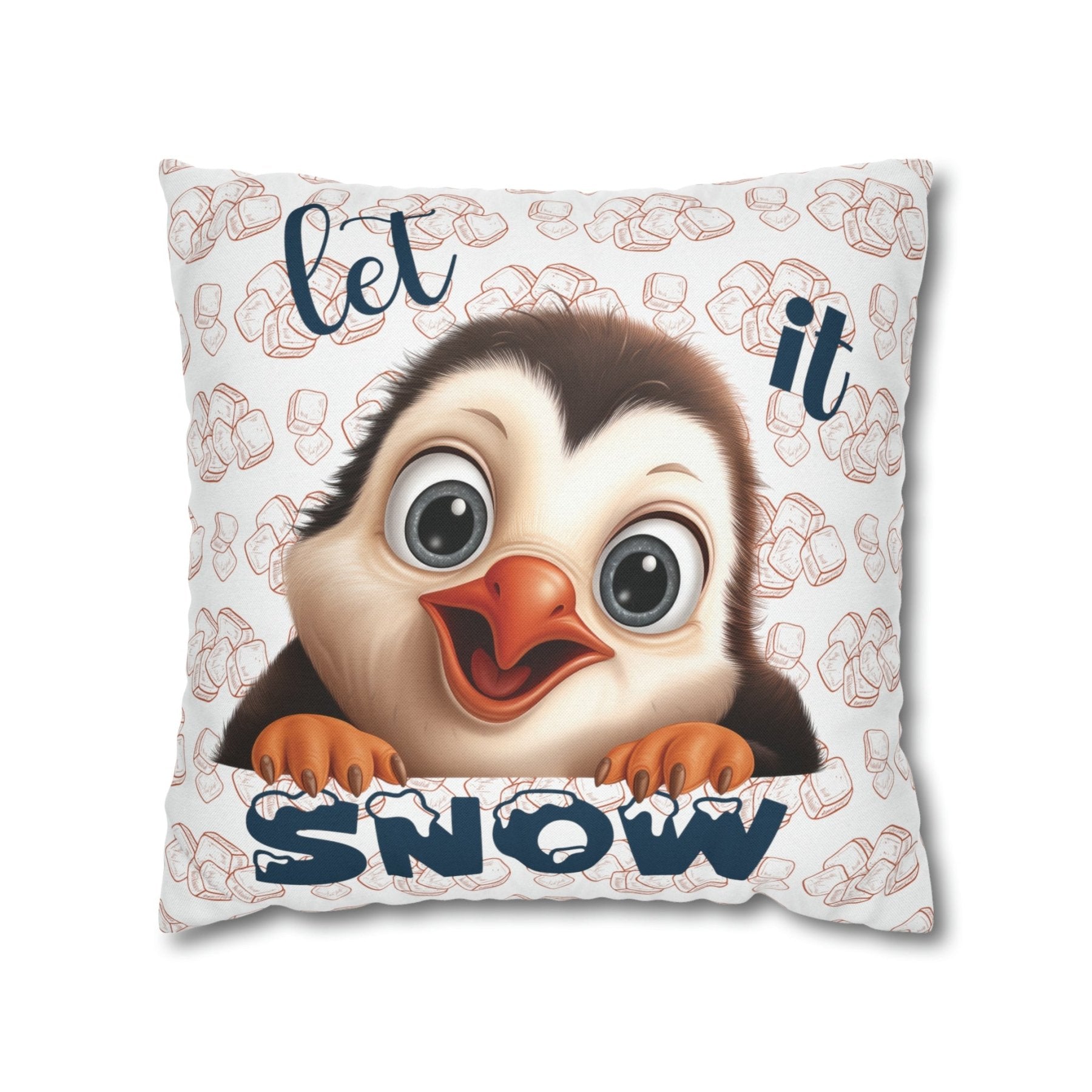 Winter Throw Pillow Cover, Throw Pillow Case, Winter Theme, Penguin, Let it Snow, Square Pillow Case - Janlyn's Crafts