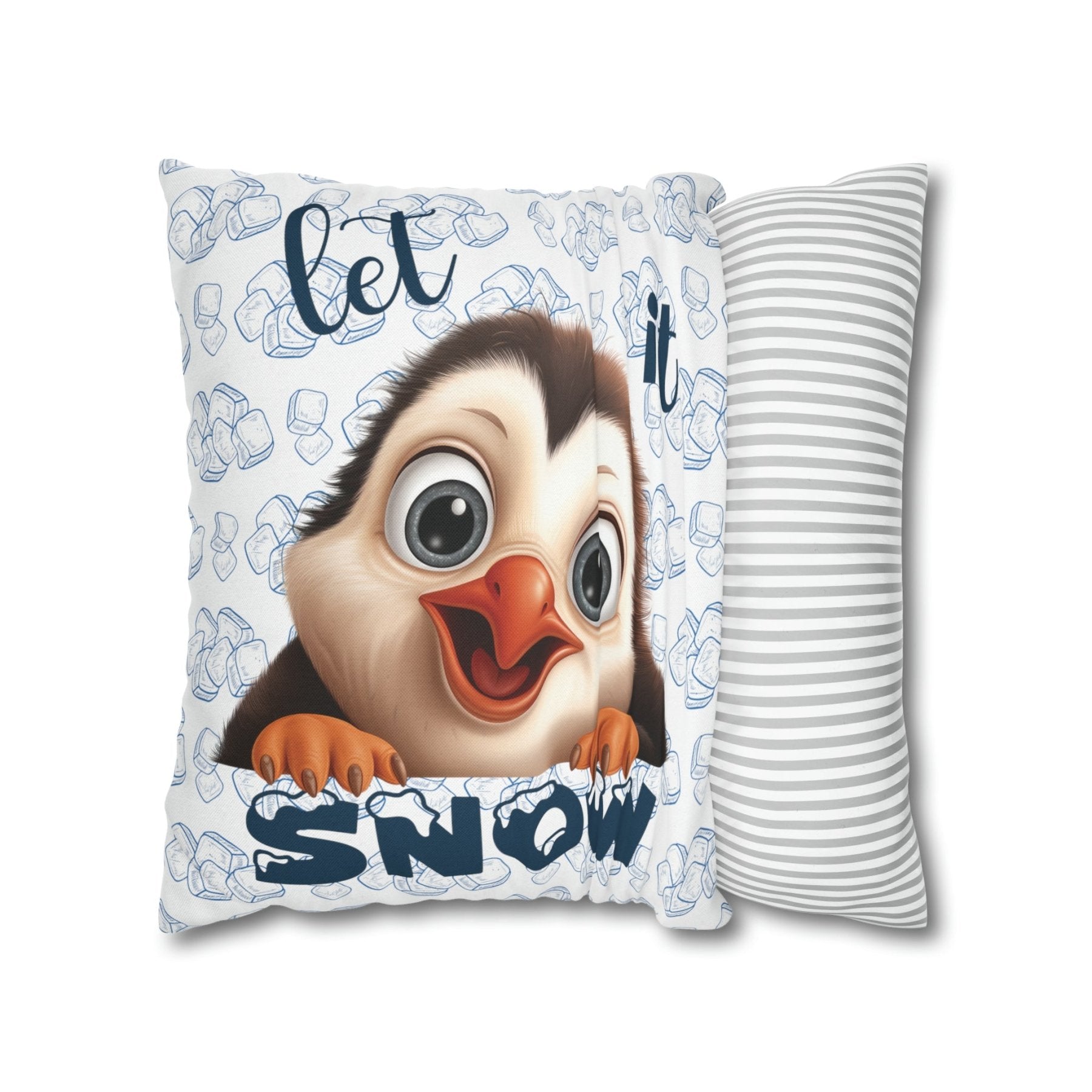 Winter Throw Pillow Cover, Throw Pillow Case, Winter Theme, Penguin, Let it Snow, Square Pillow Case - Janlyn's Crafts