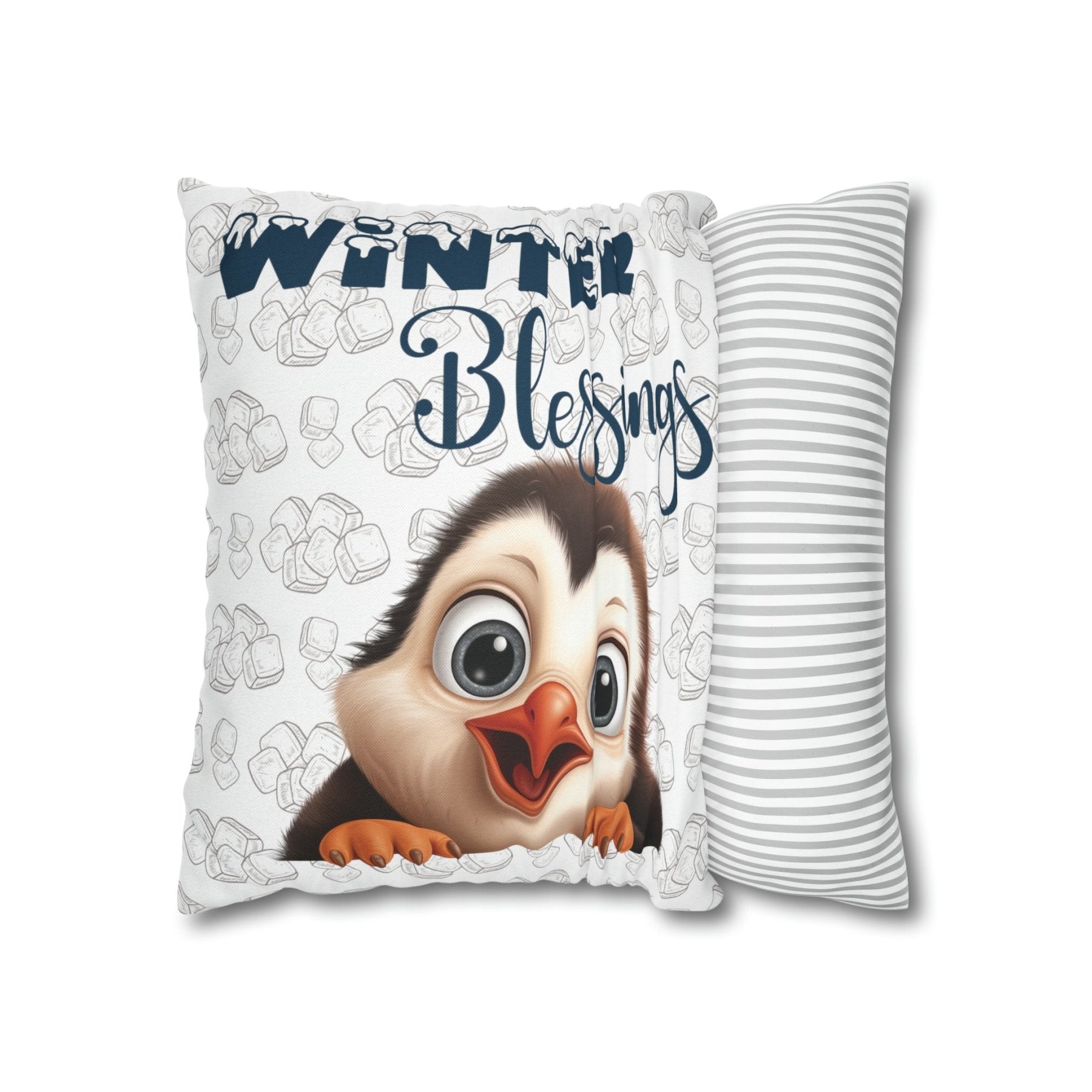 Winter Throw Pillow Cover, Throw Pillow Case, Winter Theme, Penguin, Winter Blessings, Square Pillow Case - Janlyn's Crafts