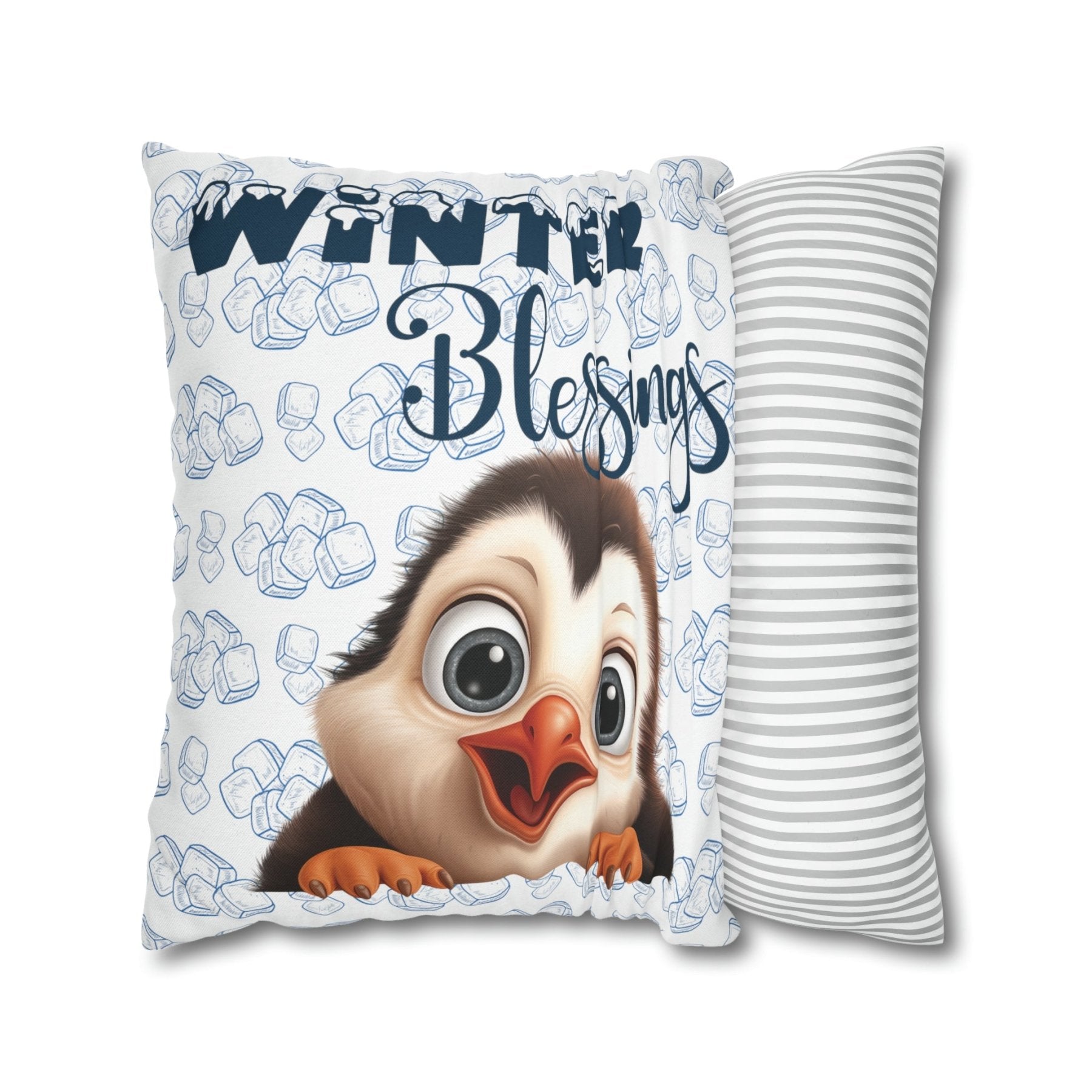 Winter Throw Pillow Cover, Throw Pillow Case, Winter Theme, Penguin, Winter Blessings, Square Pillow Case - Janlyn's Crafts