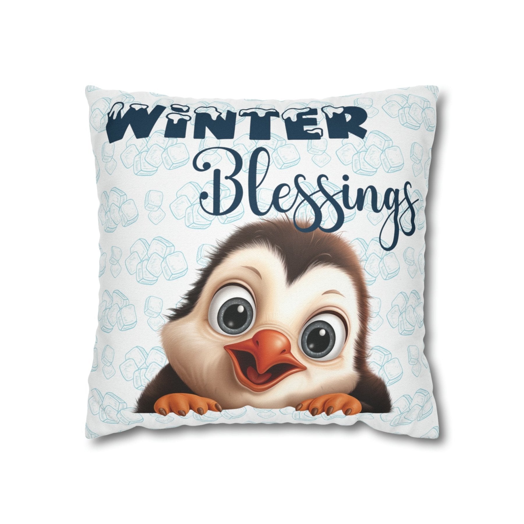 Winter Throw Pillow Cover, Throw Pillow Case, Winter Theme, Penguin, Winter Blessings, Square Pillow Case - Janlyn's Crafts