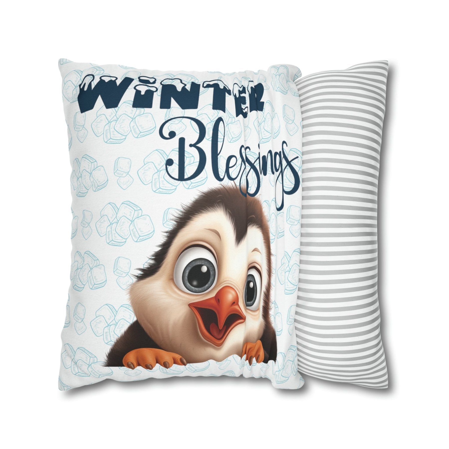 Winter Throw Pillow Cover, Throw Pillow Case, Winter Theme, Penguin, Winter Blessings, Square Pillow Case - Janlyn's Crafts