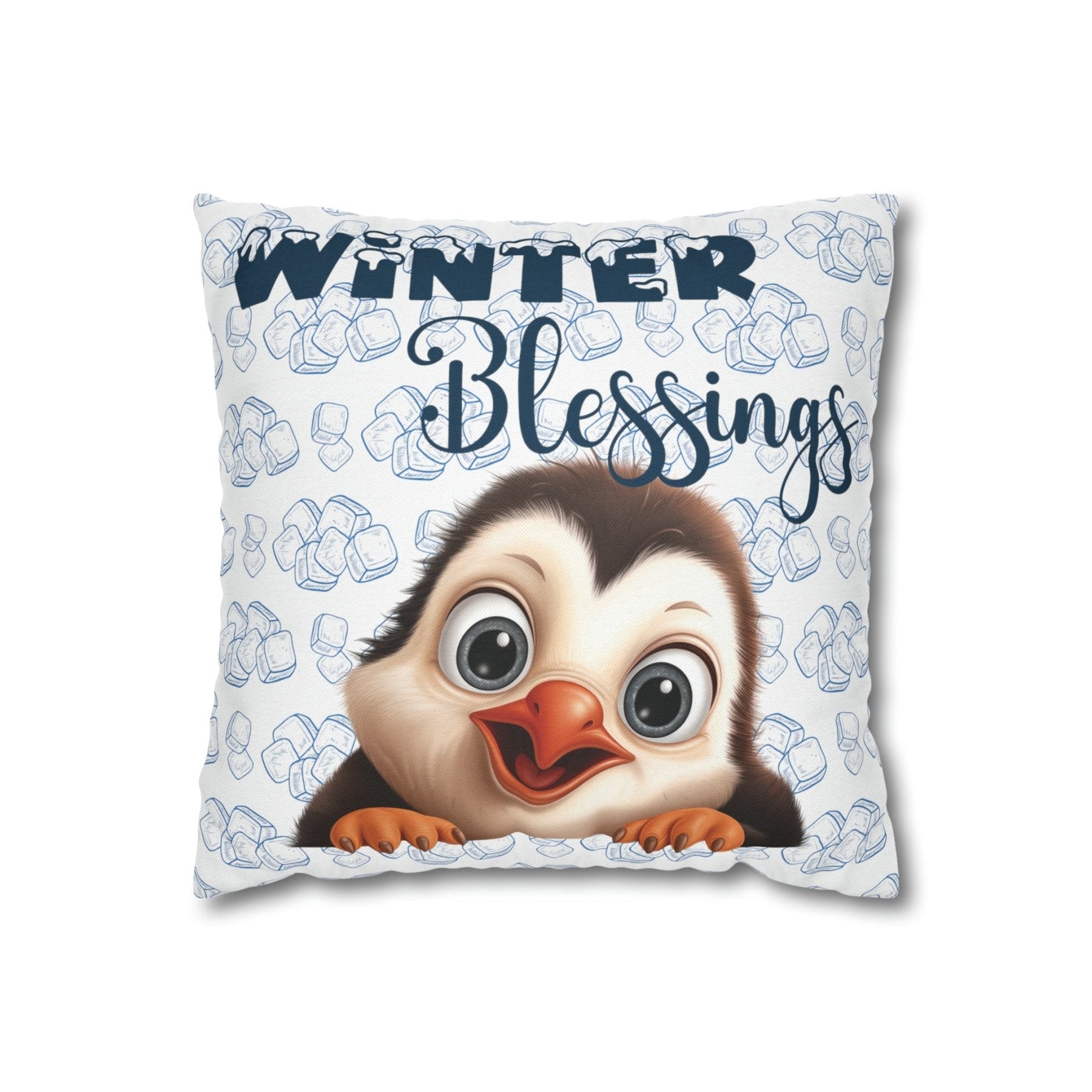 Winter Throw Pillow Cover, Throw Pillow Case, Winter Theme, Penguin, Winter Blessings, Square Pillow Case - Janlyn's Crafts