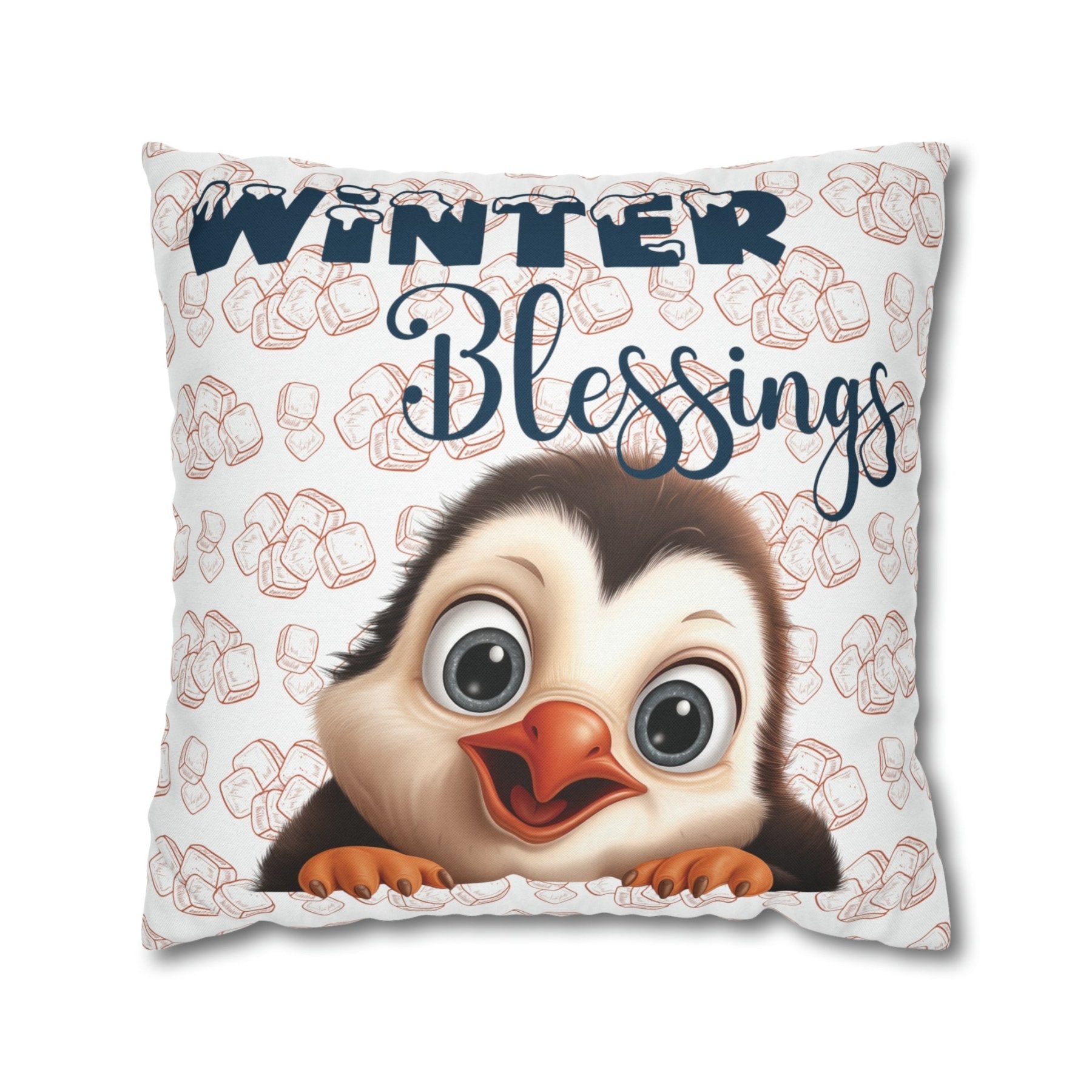 Winter Throw Pillow Cover, Throw Pillow Case, Winter Theme, Penguin, Winter Blessings, Square Pillow Case - Janlyn's Crafts