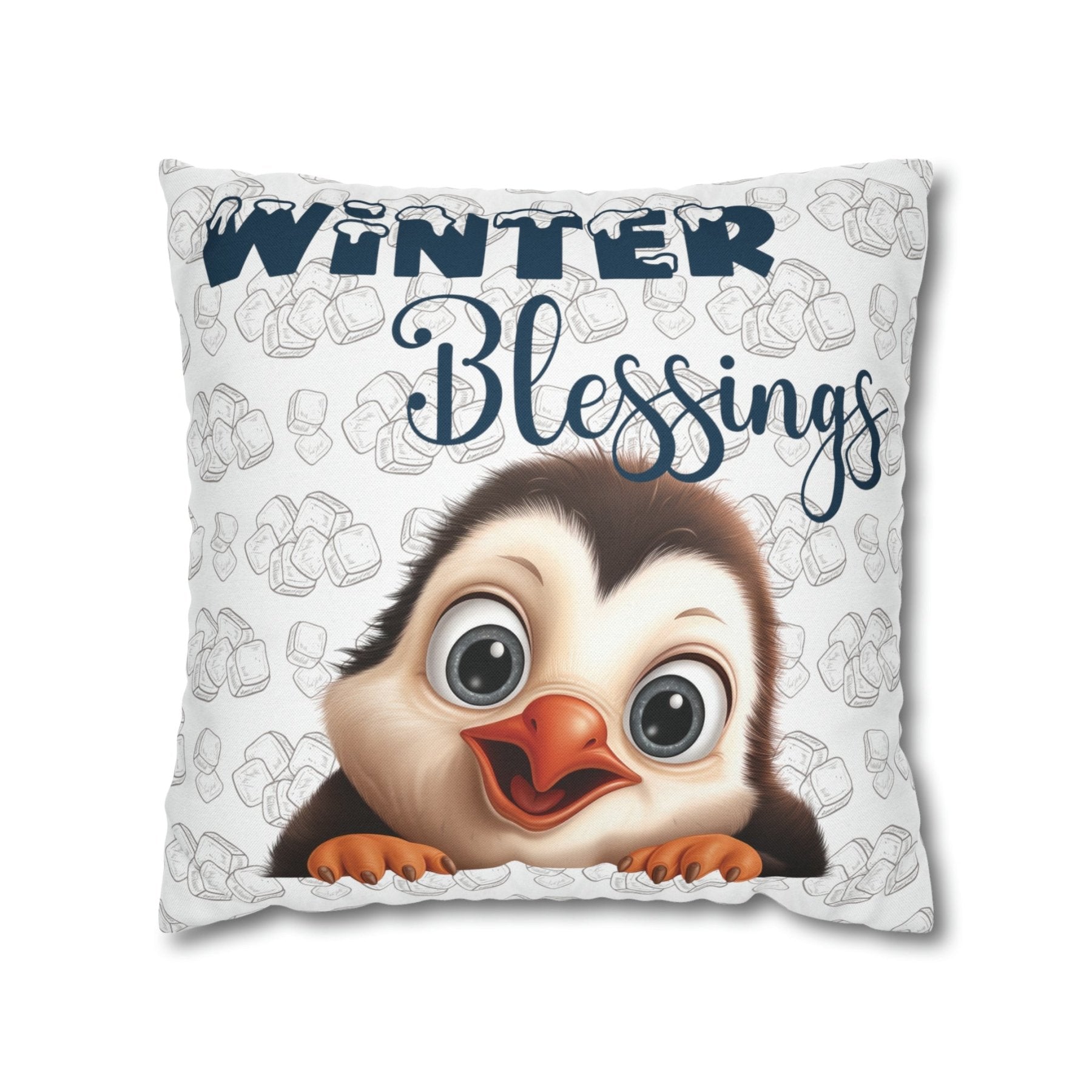 Winter Throw Pillow Cover, Throw Pillow Case, Winter Theme, Penguin, Winter Blessings, Square Pillow Case - Janlyn's Crafts