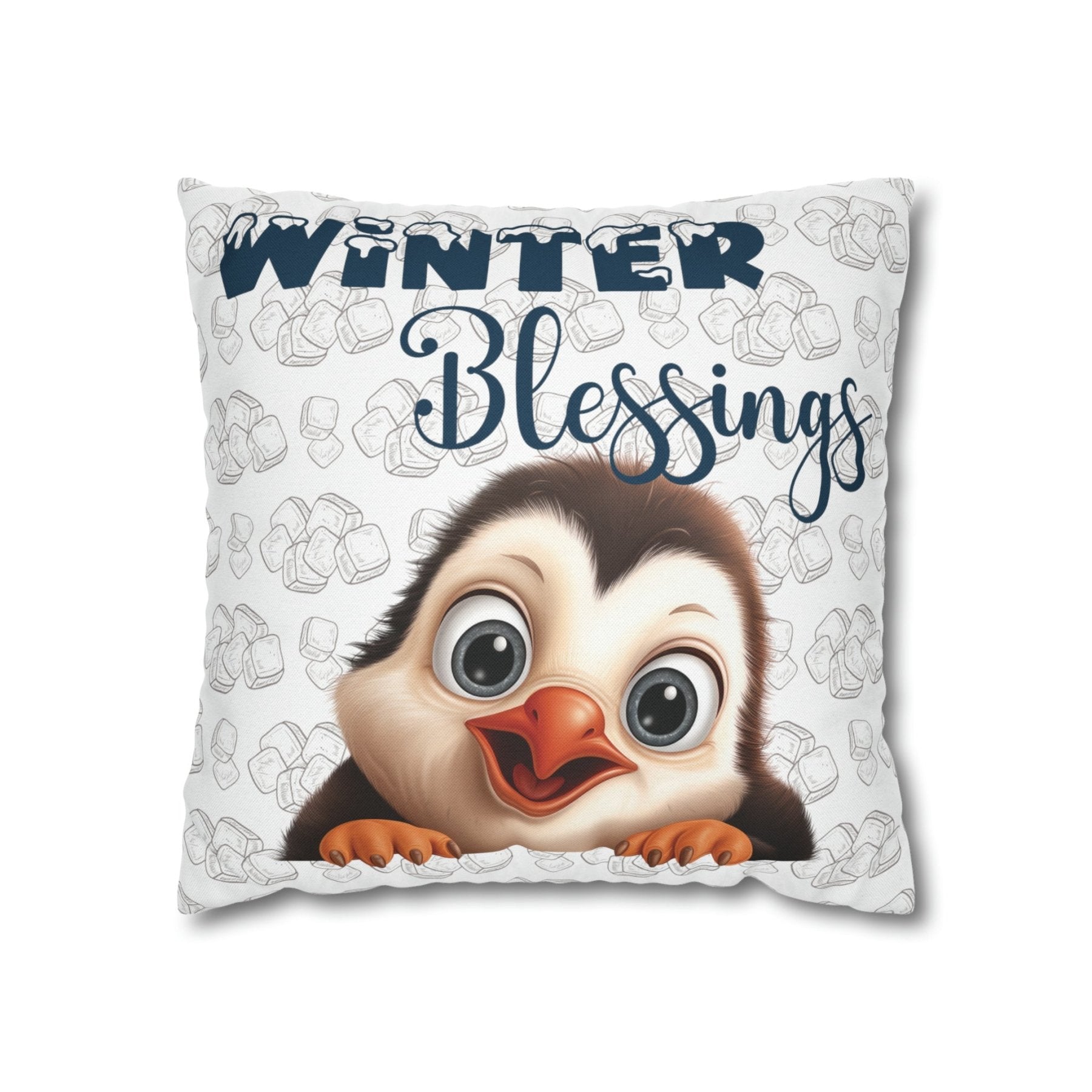 Winter Throw Pillow Cover, Throw Pillow Case, Winter Theme, Penguin, Winter Blessings, Square Pillow Case - Janlyn's Crafts