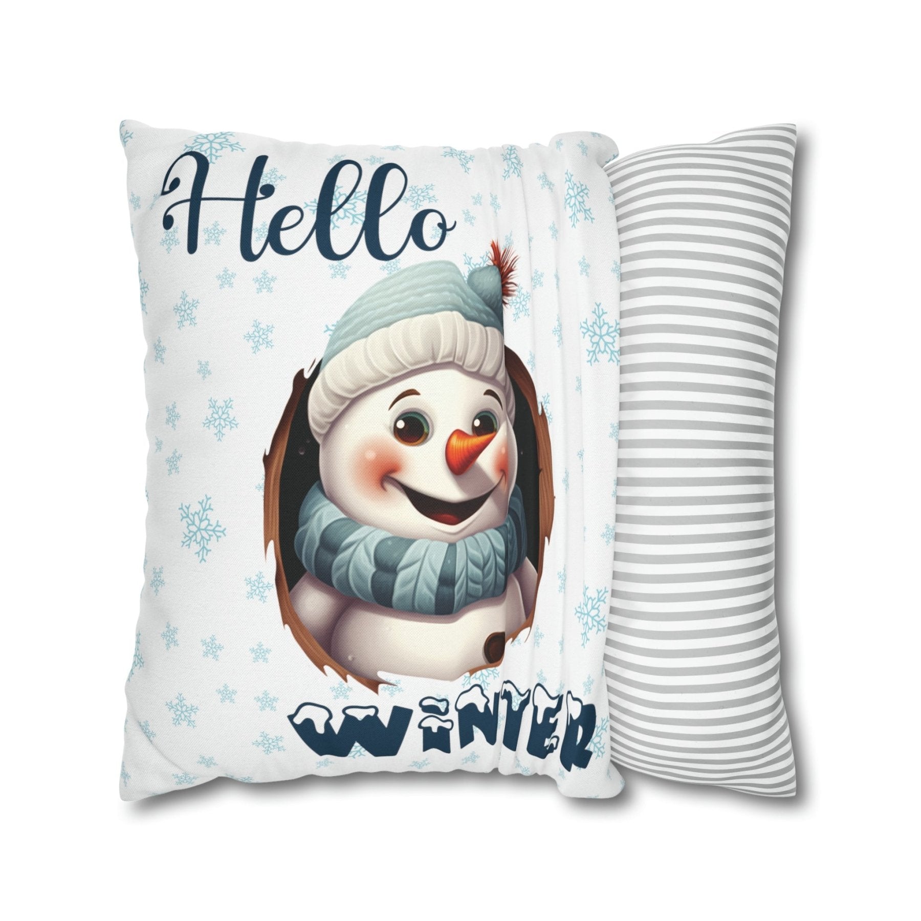 Winter Throw Pillow Cover, Throw Pillow Case, Winter Theme, Snowman, Hello Winter, Square Pillow Case, Snowman 1 - Janlyn's Crafts