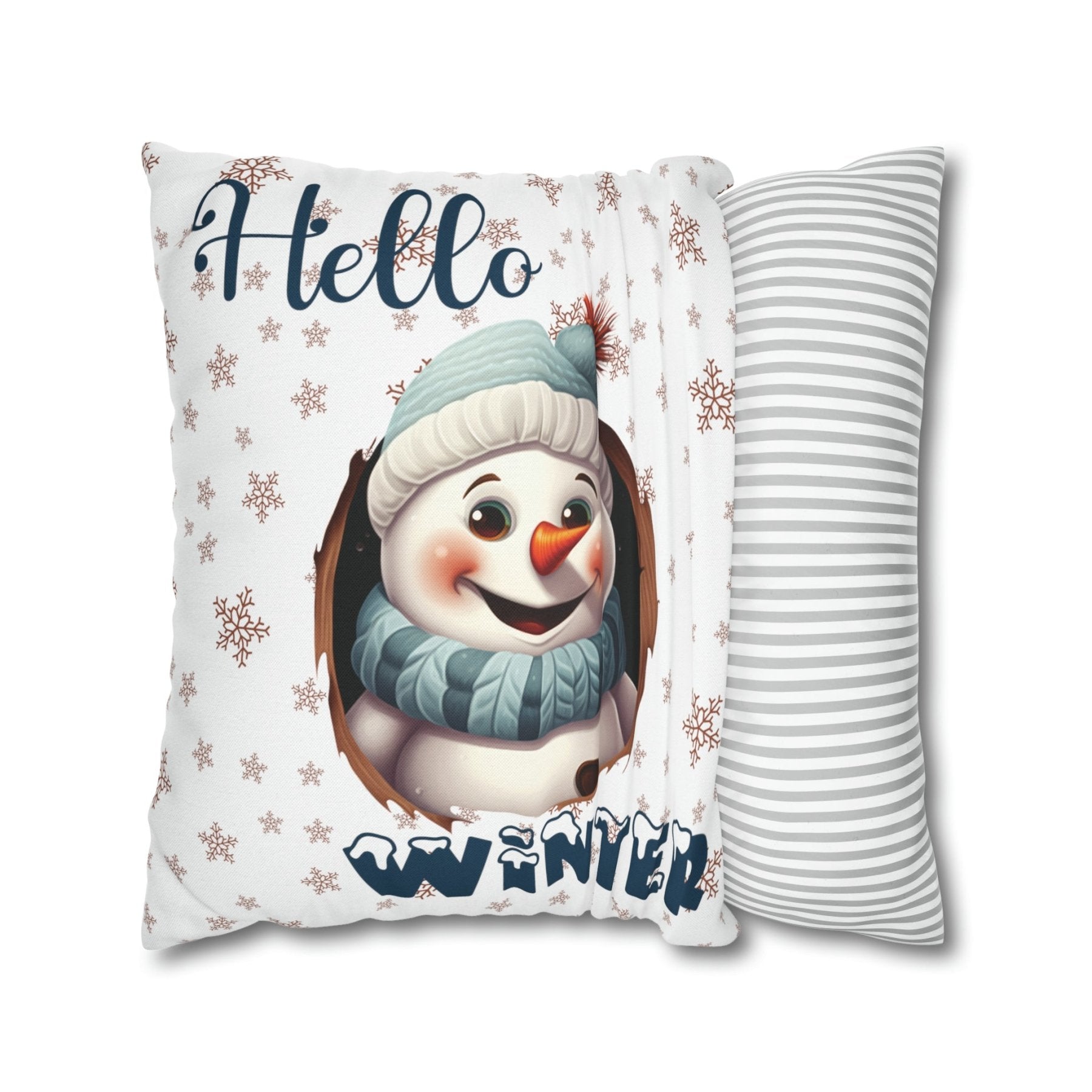 Winter Throw Pillow Cover, Throw Pillow Case, Winter Theme, Snowman, Hello Winter, Square Pillow Case, Snowman 1 - Janlyn's Crafts