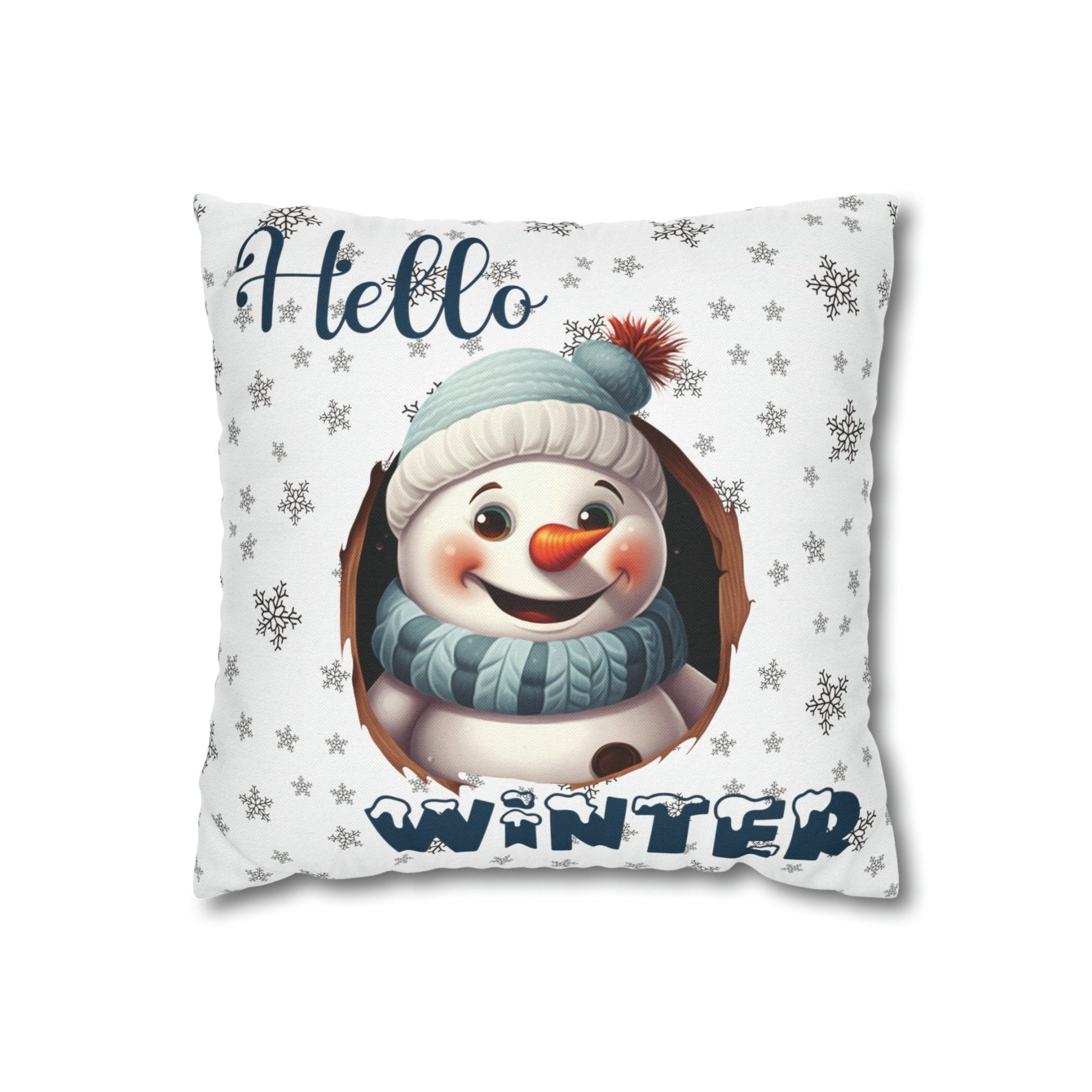 Winter Throw Pillow Cover, Throw Pillow Case, Winter Theme, Snowman, Hello Winter, Square Pillow Case, Snowman 1 - Janlyn's Crafts