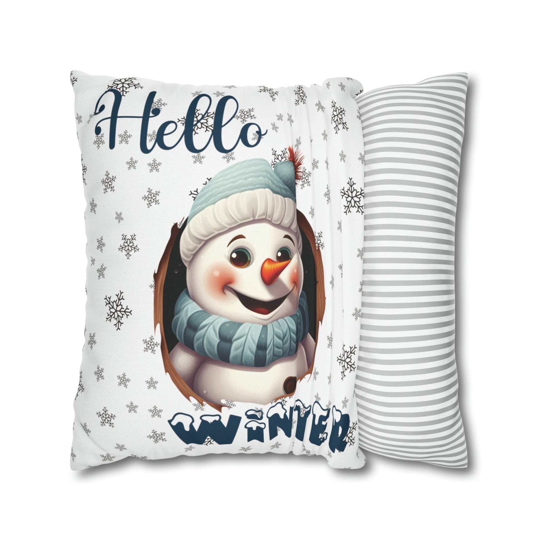 Winter Throw Pillow Cover, Throw Pillow Case, Winter Theme, Snowman, Hello Winter, Square Pillow Case, Snowman 1 - Janlyn's Crafts