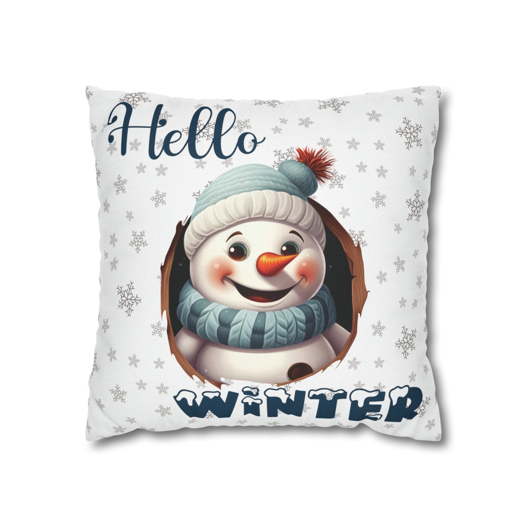 Winter Throw Pillow Cover, Throw Pillow Case, Winter Theme, Snowman, Hello Winter, Square Pillow Case, Snowman 1 - Janlyn's Crafts