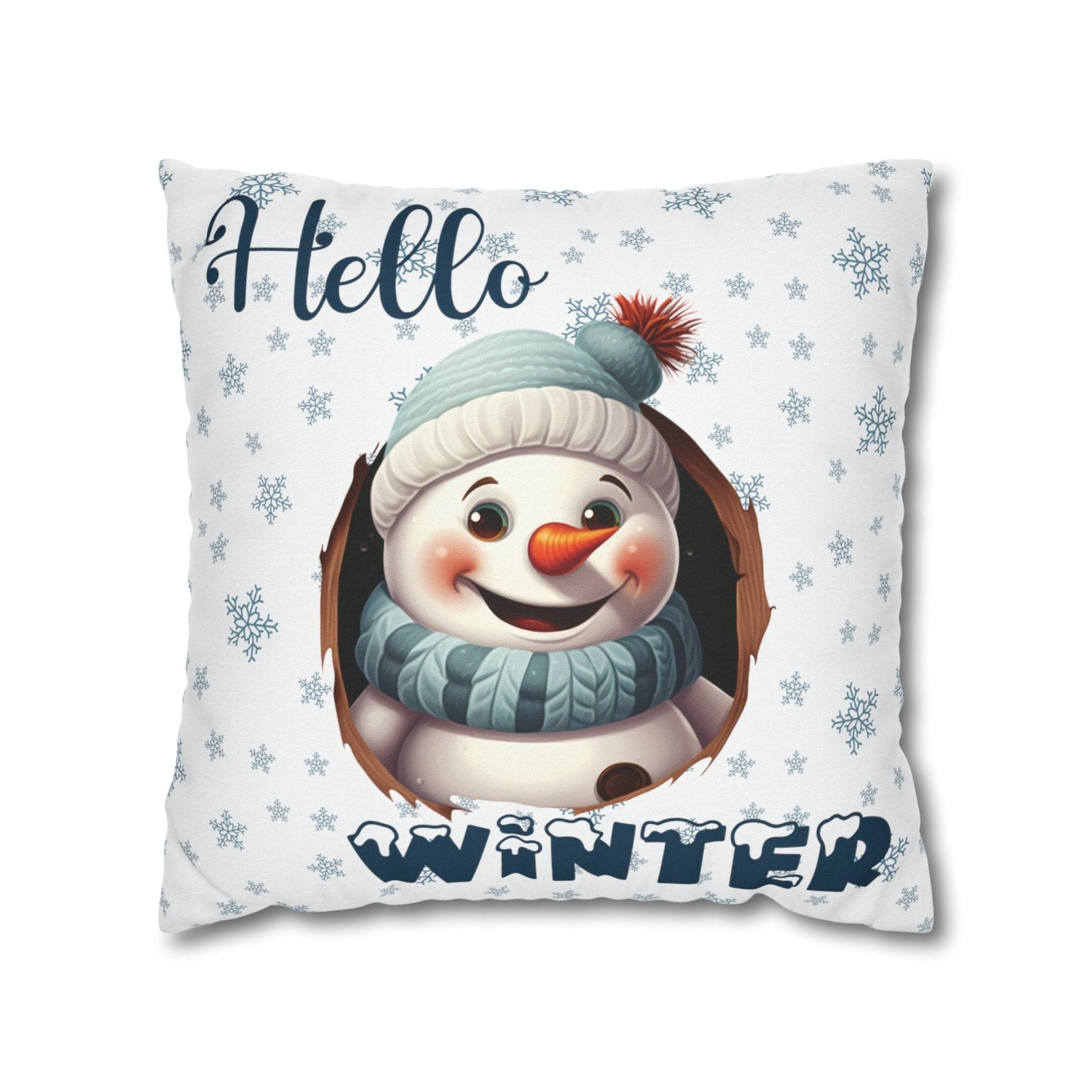 Winter Throw Pillow Cover, Throw Pillow Case, Winter Theme, Snowman, Hello Winter, Square Pillow Case, Snowman 1 - Janlyn's Crafts