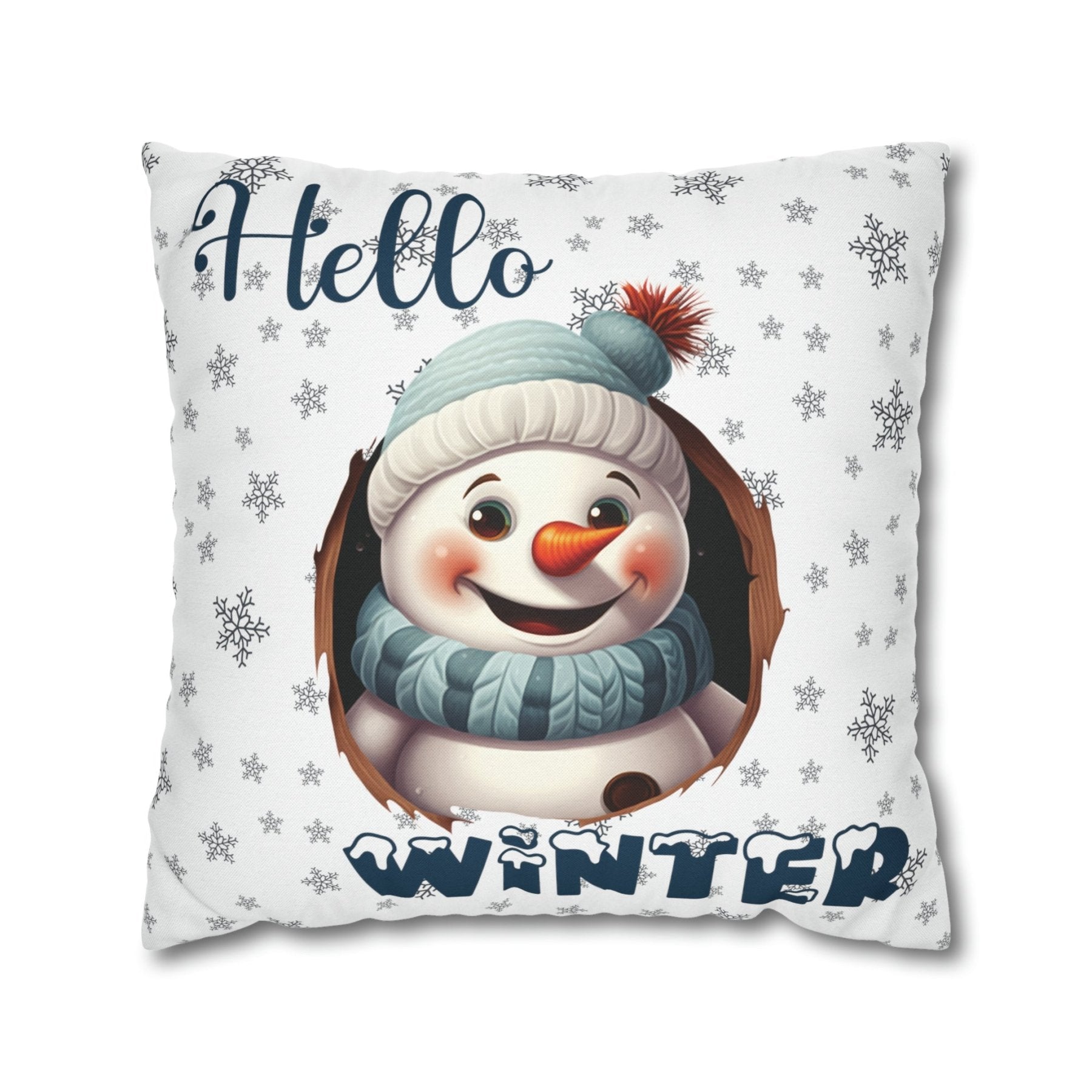 Winter Throw Pillow Cover, Throw Pillow Case, Winter Theme, Snowman, Hello Winter, Square Pillow Case, Snowman 1 - Janlyn's Crafts