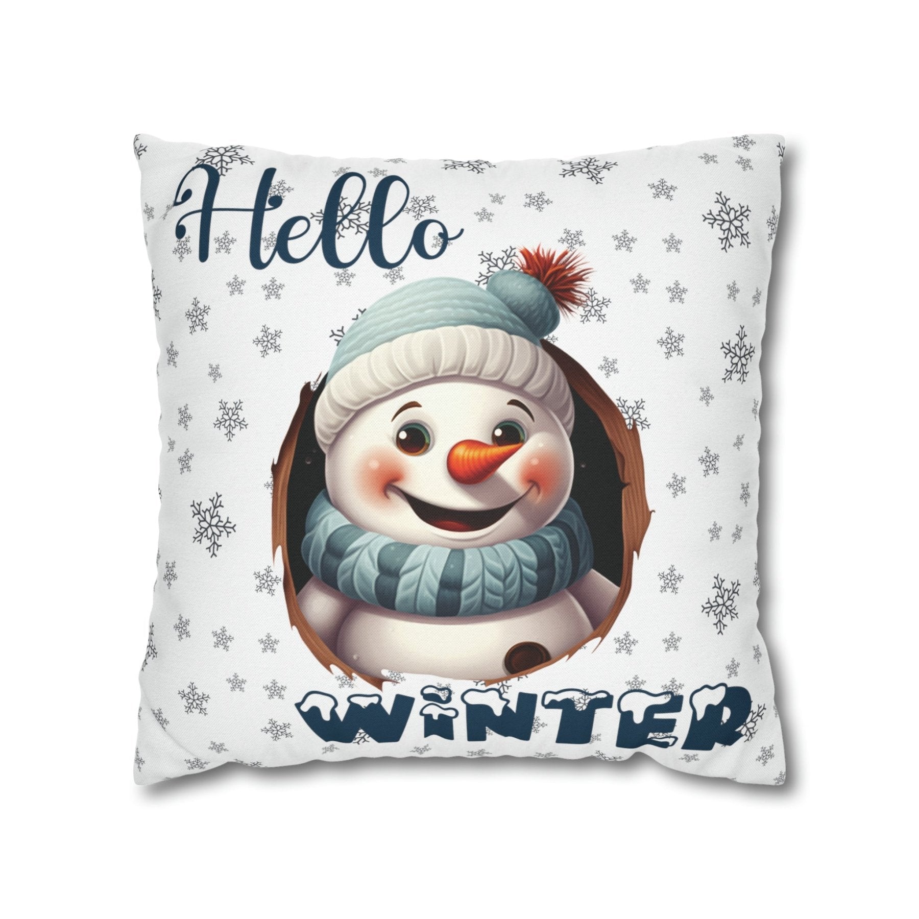 Winter Throw Pillow Cover, Throw Pillow Case, Winter Theme, Snowman, Hello Winter, Square Pillow Case, Snowman 1 - Janlyn's Crafts