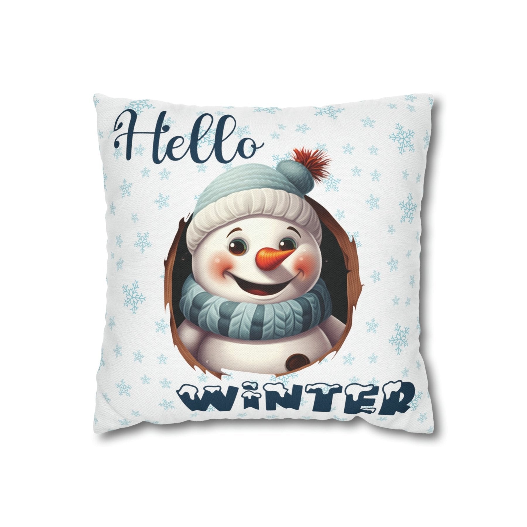 Winter Throw Pillow Cover, Throw Pillow Case, Winter Theme, Snowman, Hello Winter, Square Pillow Case, Snowman 1 - Janlyn's Crafts