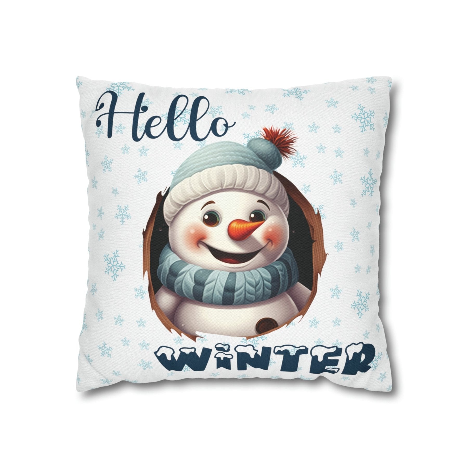 Winter Throw Pillow Cover, Throw Pillow Case, Winter Theme, Snowman, Hello Winter, Square Pillow Case, Snowman 1 - Janlyn's Crafts