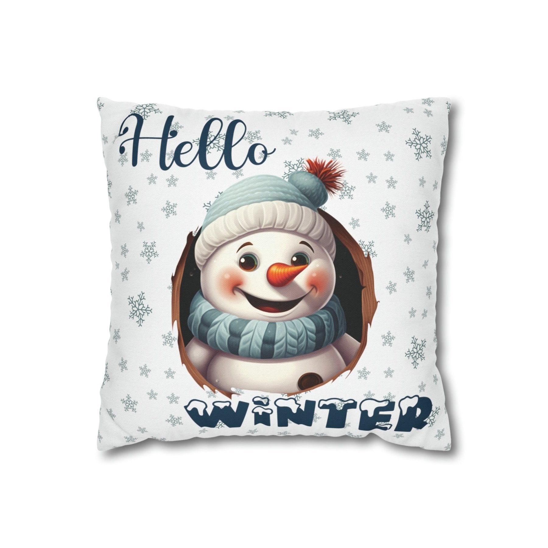 Winter Throw Pillow Cover, Throw Pillow Case, Winter Theme, Snowman, Hello Winter, Square Pillow Case, Snowman 1 - Janlyn's Crafts