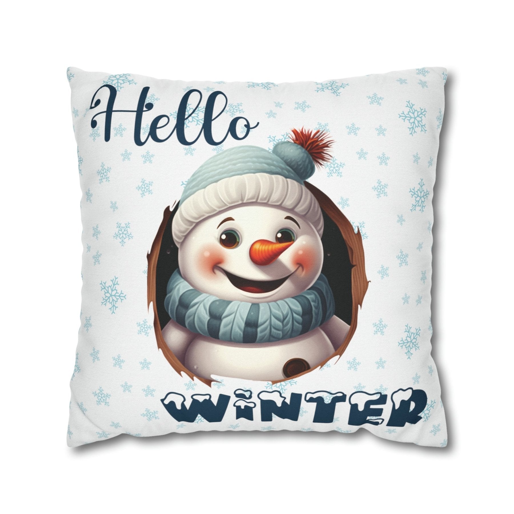 Winter Throw Pillow Cover, Throw Pillow Case, Winter Theme, Snowman, Hello Winter, Square Pillow Case, Snowman 1 - Janlyn's Crafts