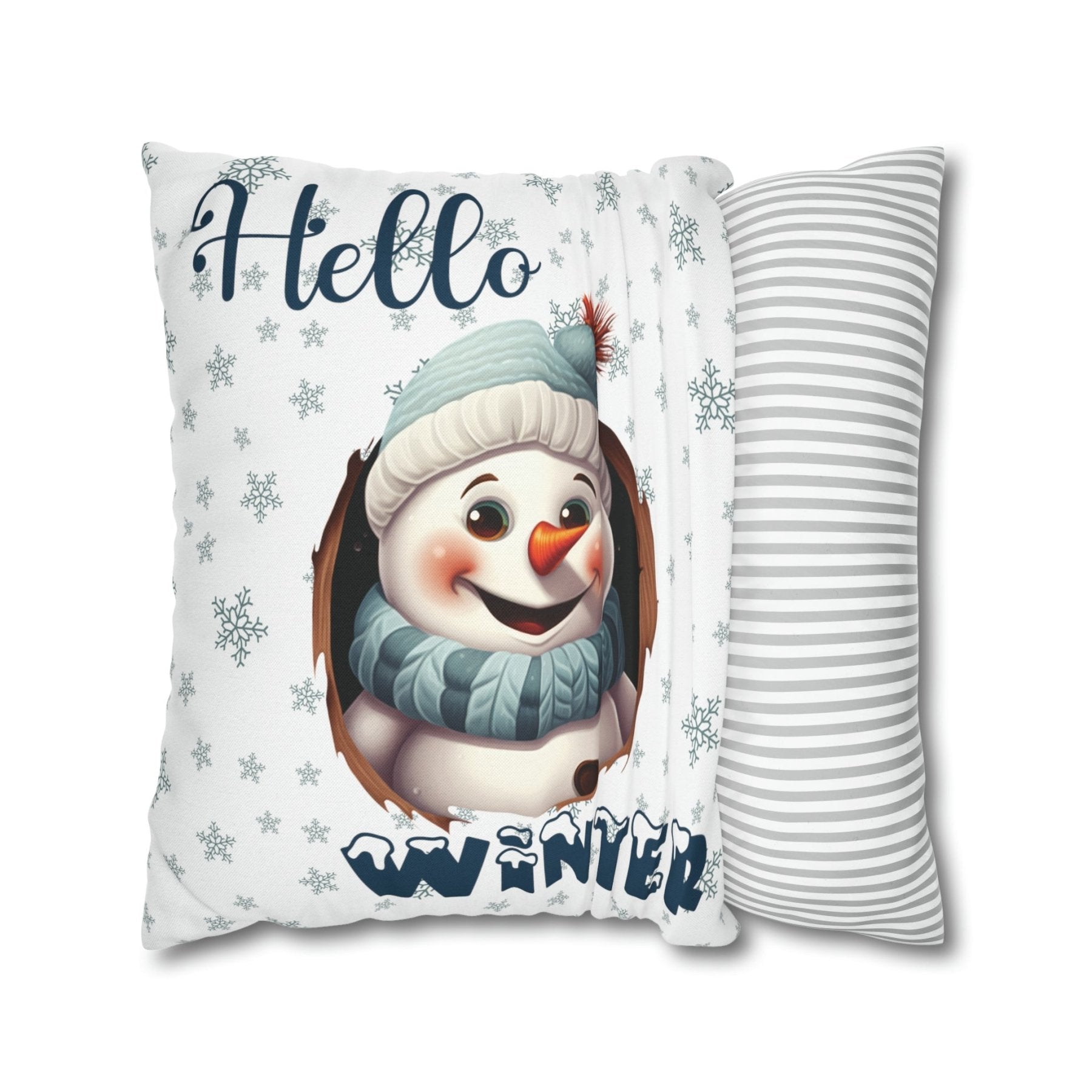 Winter Throw Pillow Cover, Throw Pillow Case, Winter Theme, Snowman, Hello Winter, Square Pillow Case, Snowman 1 - Janlyn's Crafts