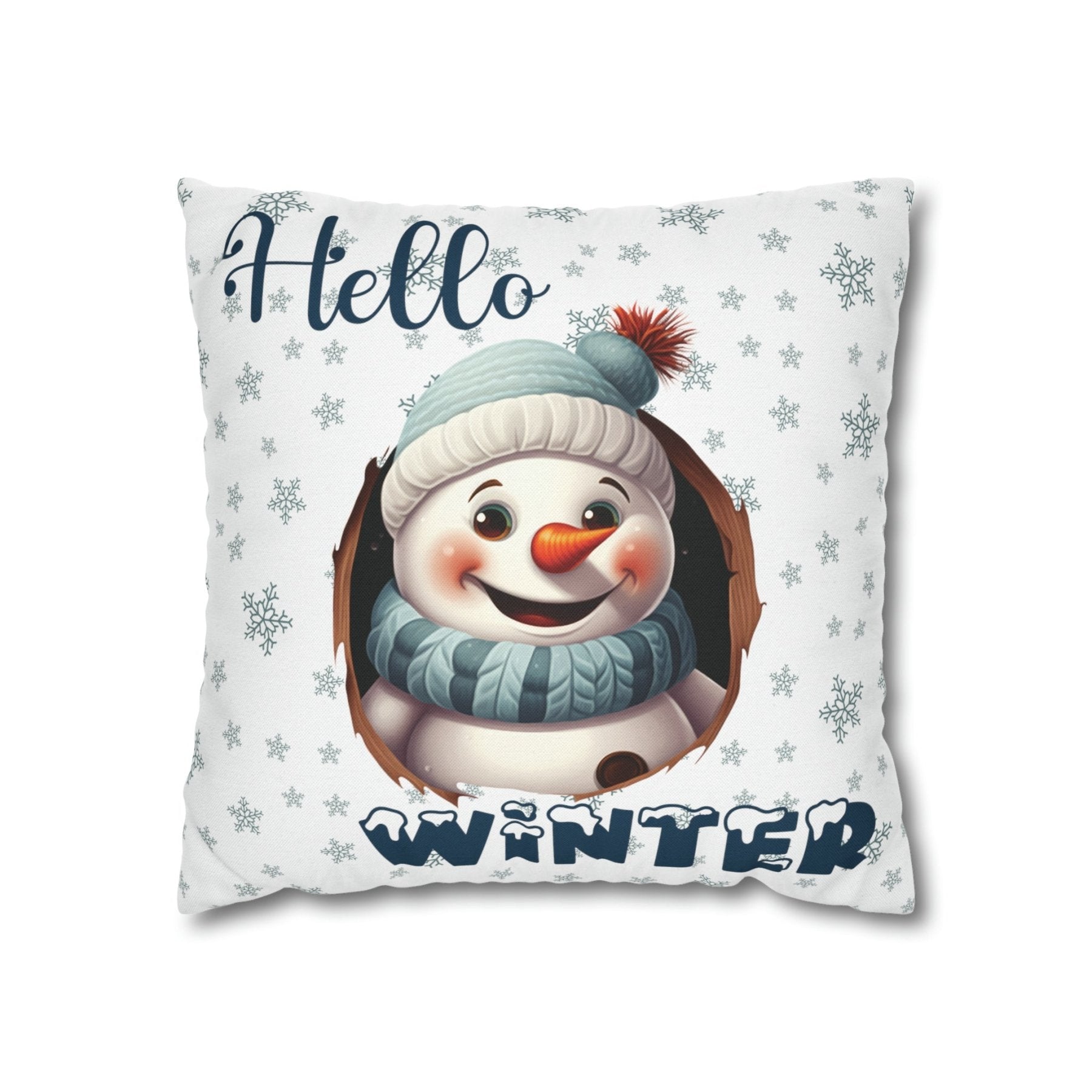 Winter Throw Pillow Cover, Throw Pillow Case, Winter Theme, Snowman, Hello Winter, Square Pillow Case, Snowman 1 - Janlyn's Crafts