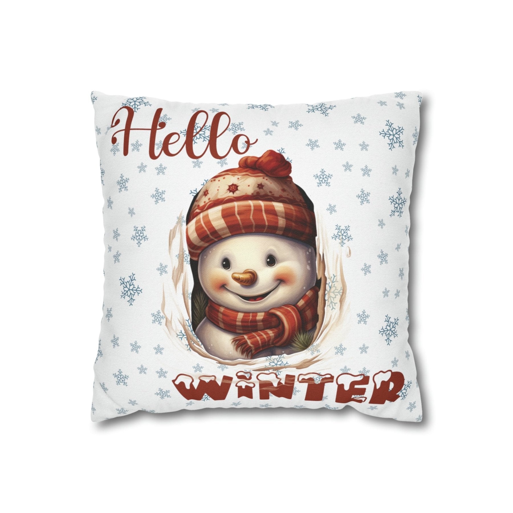 Winter Throw Pillow Cover, Throw Pillow Case, Winter Theme, Snowman, Hello Winter, Square Pillow Case, Snowman 3 - Janlyn's Crafts