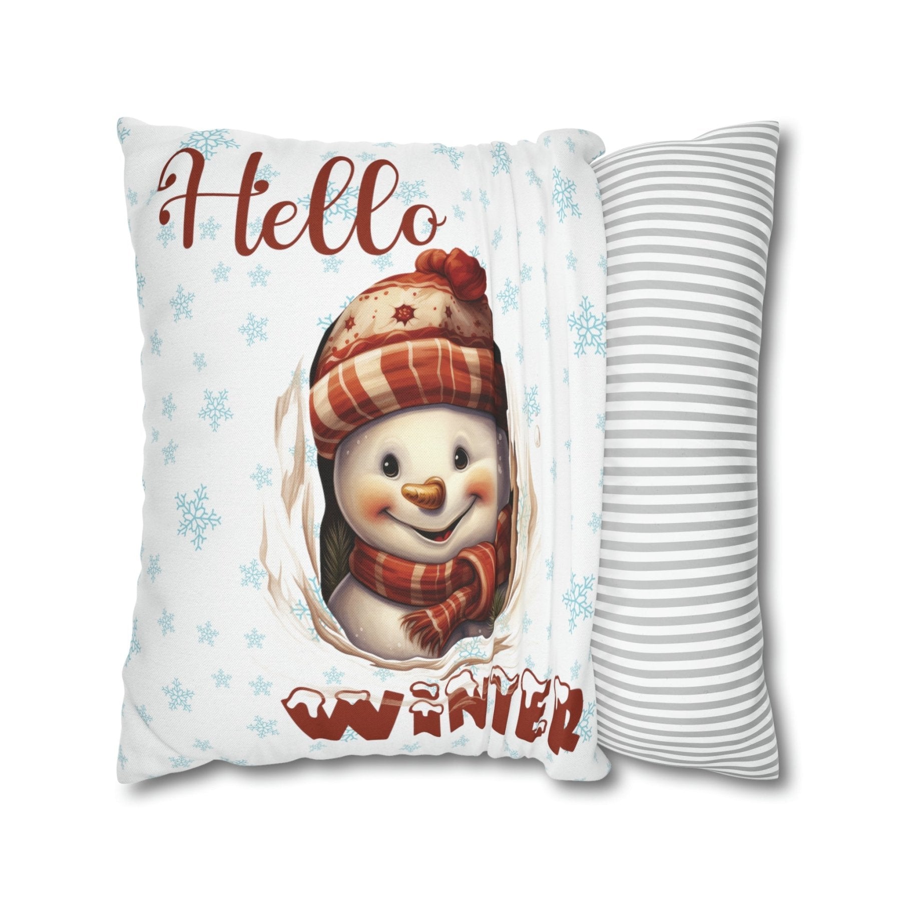 Winter Throw Pillow Cover, Throw Pillow Case, Winter Theme, Snowman, Hello Winter, Square Pillow Case, Snowman 3 - Janlyn's Crafts