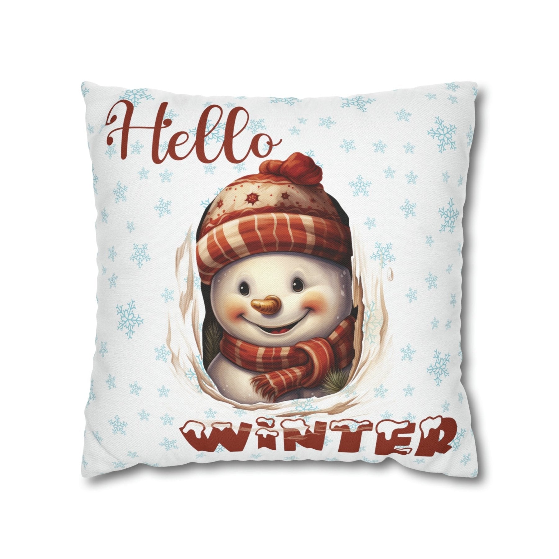 Winter Throw Pillow Cover, Throw Pillow Case, Winter Theme, Snowman, Hello Winter, Square Pillow Case, Snowman 3 - Janlyn's Crafts