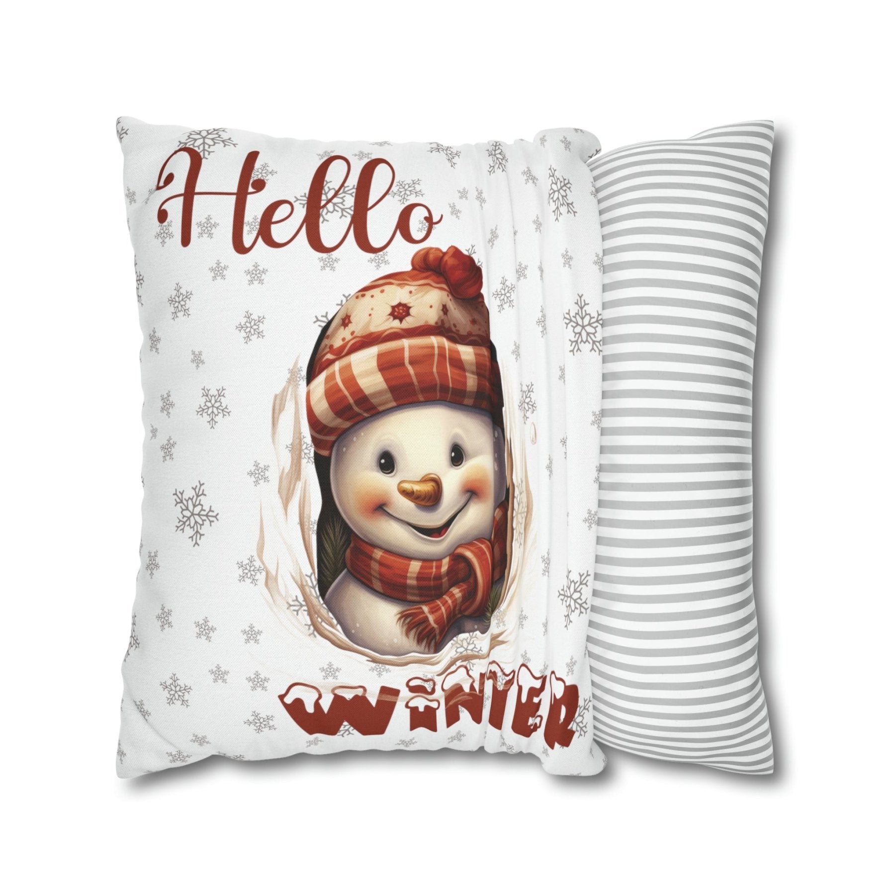 Winter Throw Pillow Cover, Throw Pillow Case, Winter Theme, Snowman, Hello Winter, Square Pillow Case, Snowman 3 - Janlyn's Crafts