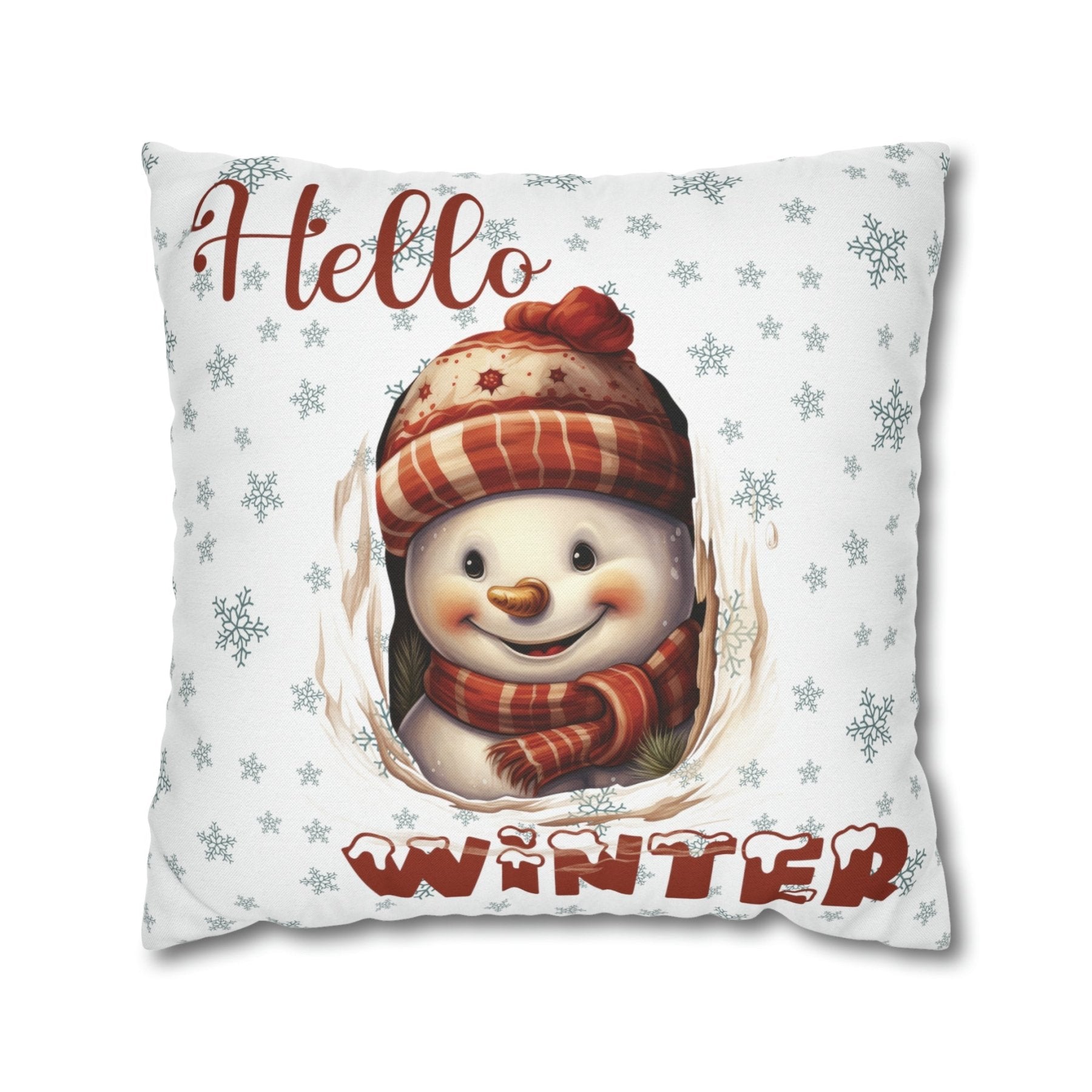 Winter Throw Pillow Cover, Throw Pillow Case, Winter Theme, Snowman, Hello Winter, Square Pillow Case, Snowman 3 - Janlyn's Crafts