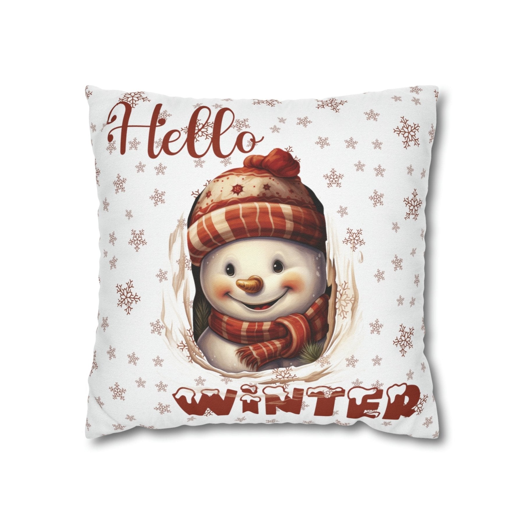 Winter Throw Pillow Cover, Throw Pillow Case, Winter Theme, Snowman, Hello Winter, Square Pillow Case, Snowman 3 - Janlyn's Crafts