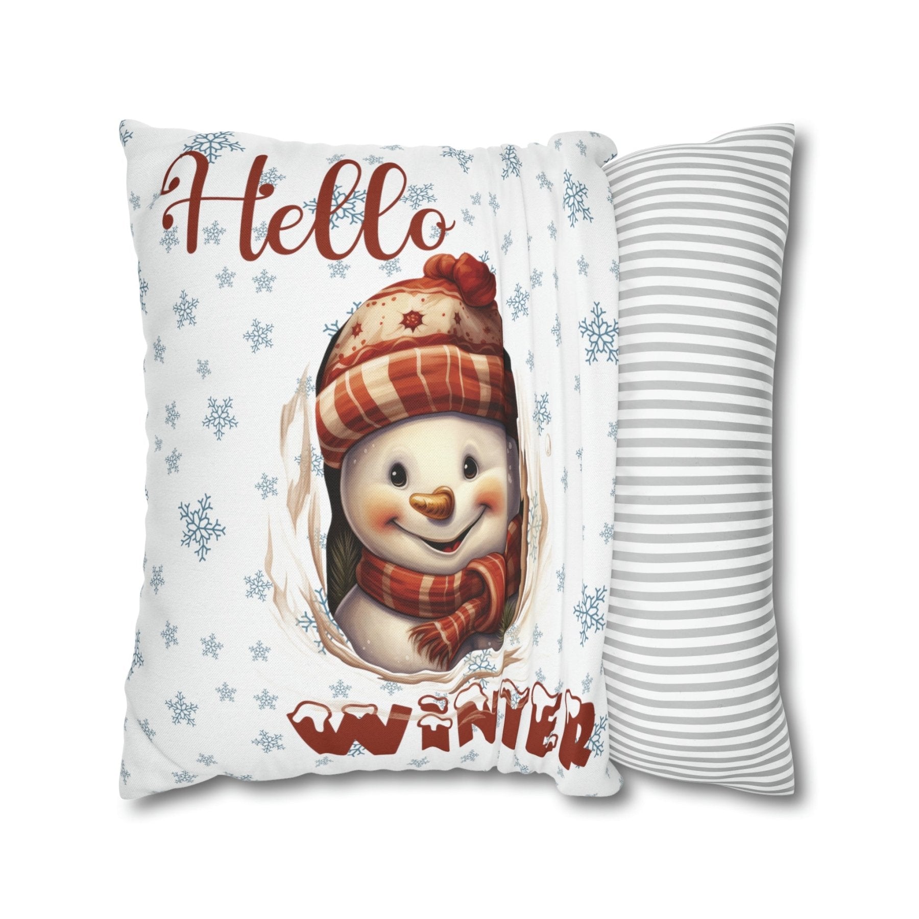 Winter Throw Pillow Cover, Throw Pillow Case, Winter Theme, Snowman, Hello Winter, Square Pillow Case, Snowman 3 - Janlyn's Crafts