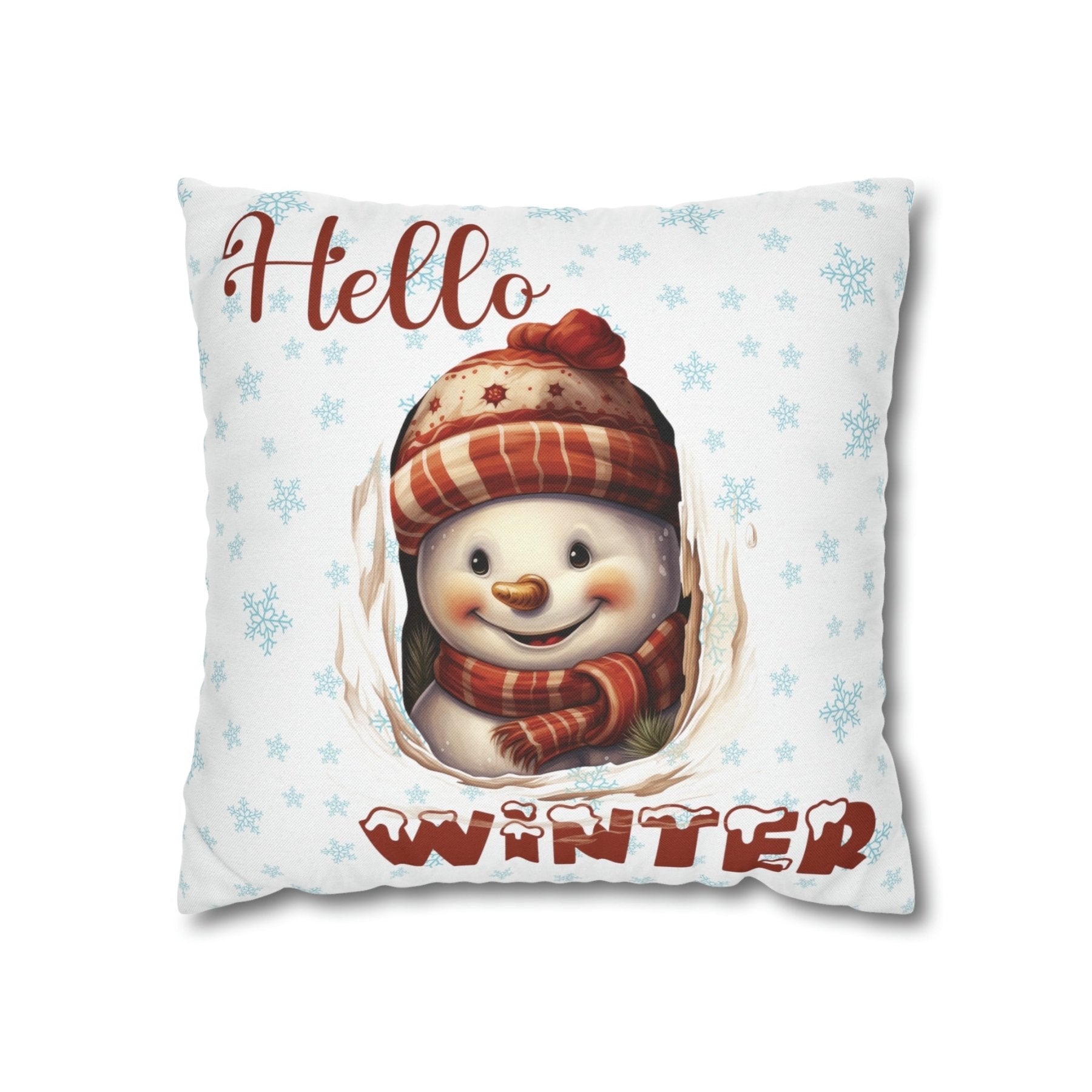 Winter Throw Pillow Cover, Throw Pillow Case, Winter Theme, Snowman, Hello Winter, Square Pillow Case, Snowman 3 - Janlyn's Crafts