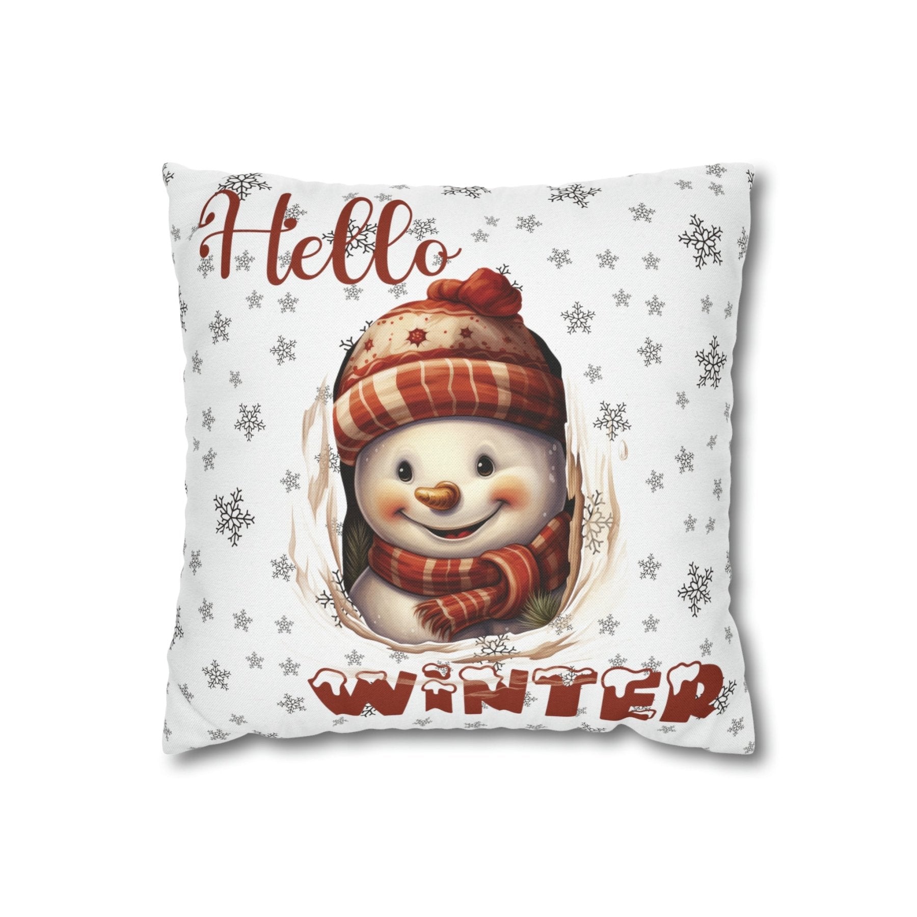 Winter Throw Pillow Cover, Throw Pillow Case, Winter Theme, Snowman, Hello Winter, Square Pillow Case, Snowman 3 - Janlyn's Crafts