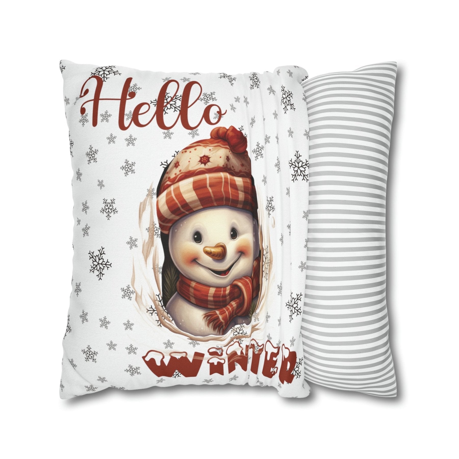 Winter Throw Pillow Cover, Throw Pillow Case, Winter Theme, Snowman, Hello Winter, Square Pillow Case, Snowman 3 - Janlyn's Crafts