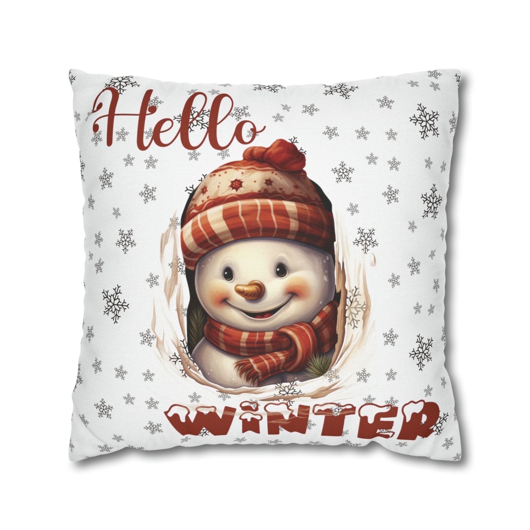 Winter Throw Pillow Cover, Throw Pillow Case, Winter Theme, Snowman, Hello Winter, Square Pillow Case, Snowman 3 - Janlyn's Crafts