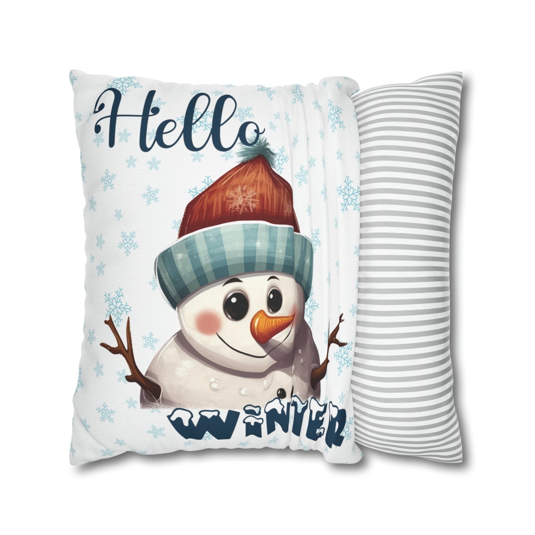 Winter Throw Pillow Cover, Throw Pillow Case, Winter Theme, Snowman, Hello Winter, Square Pillow Case, Snowman 4 - Janlyn's Crafts