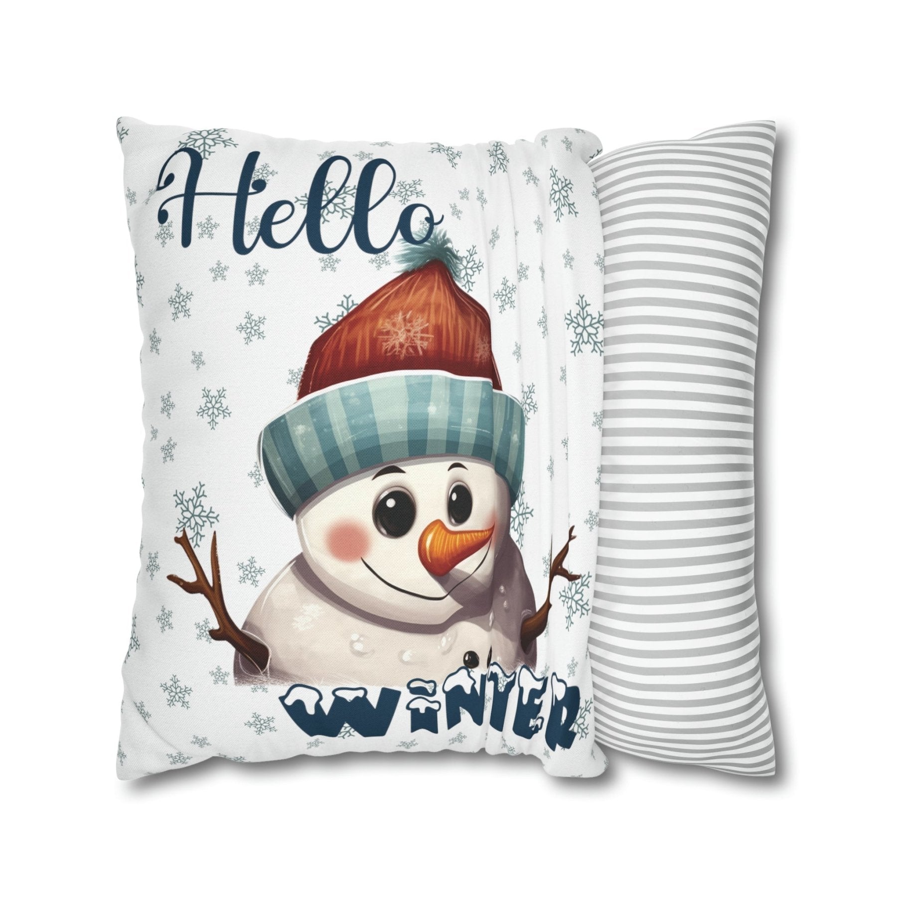 Winter Throw Pillow Cover, Throw Pillow Case, Winter Theme, Snowman, Hello Winter, Square Pillow Case, Snowman 4 - Janlyn's Crafts