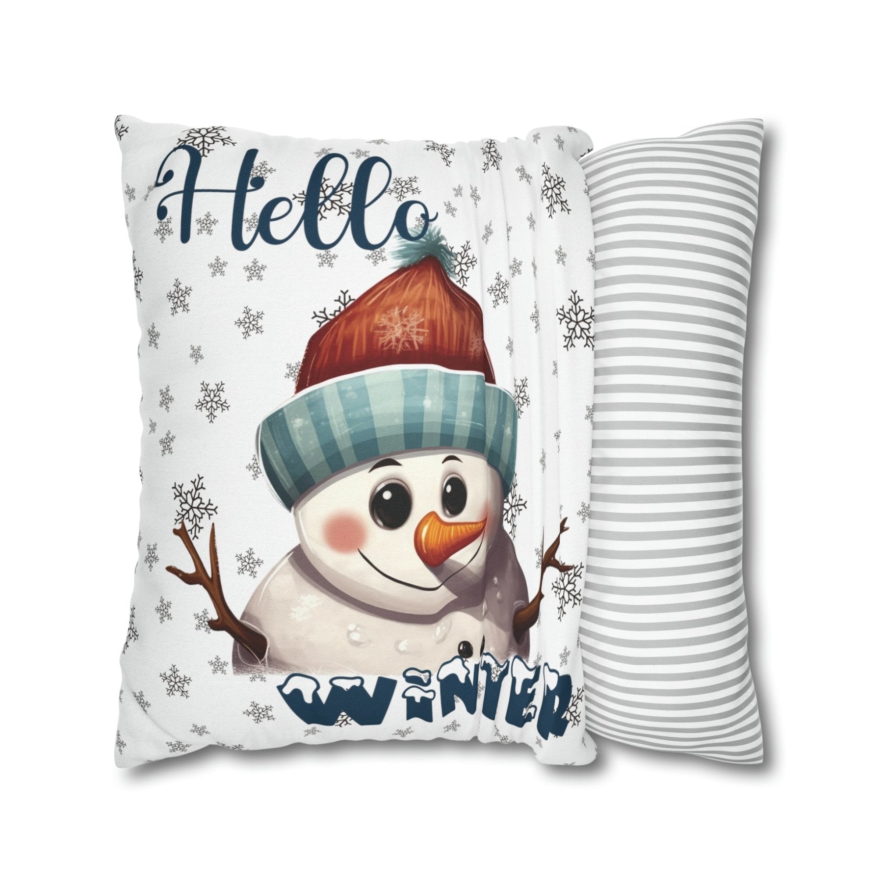 Winter Throw Pillow Cover, Throw Pillow Case, Winter Theme, Snowman, Hello Winter, Square Pillow Case, Snowman 4 - Janlyn's Crafts