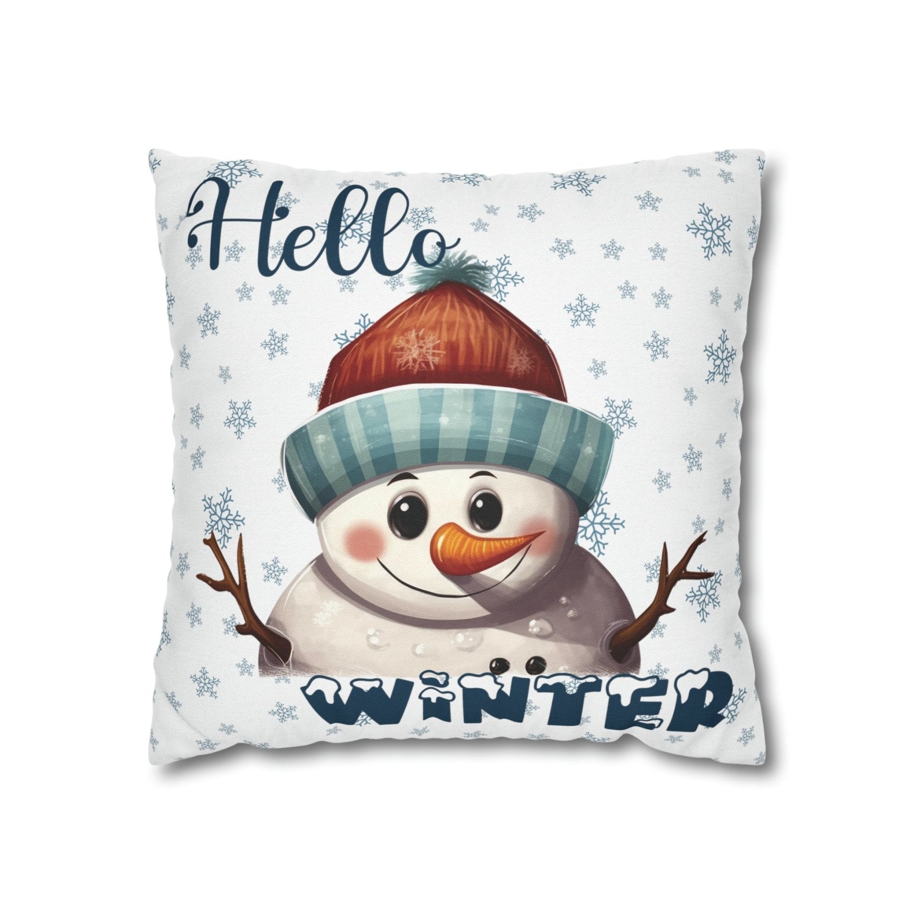 Winter Throw Pillow Cover, Throw Pillow Case, Winter Theme, Snowman, Hello Winter, Square Pillow Case, Snowman 4 - Janlyn's Crafts