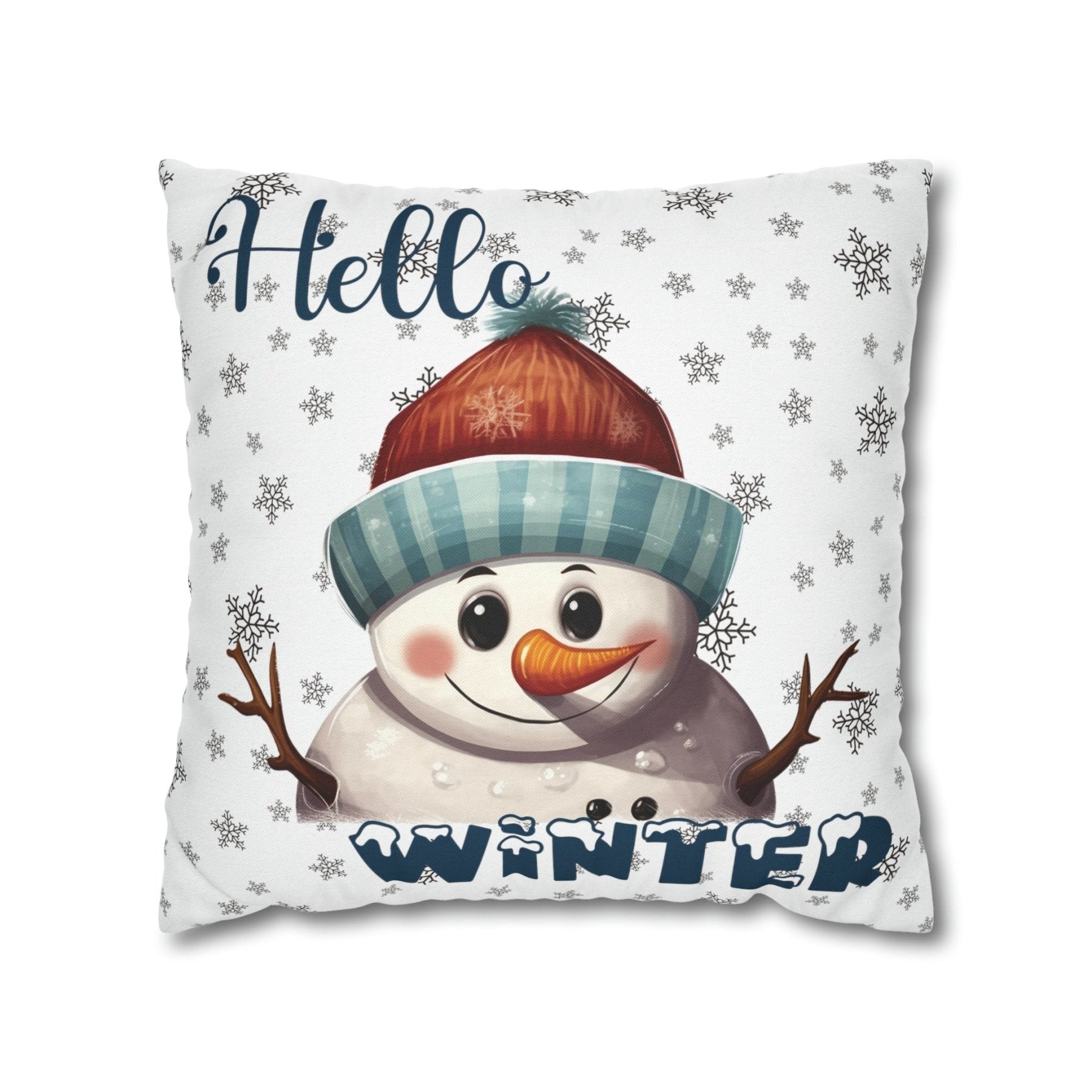 Winter Throw Pillow Cover, Throw Pillow Case, Winter Theme, Snowman, Hello Winter, Square Pillow Case, Snowman 4 - Janlyn's Crafts