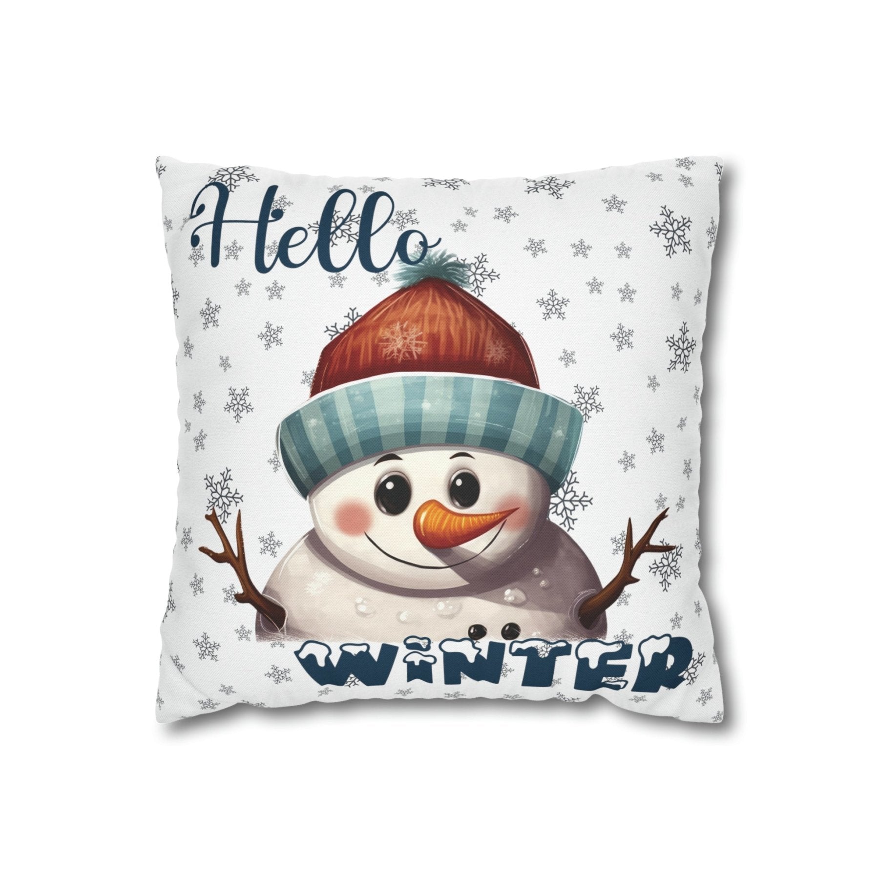 Winter Throw Pillow Cover, Throw Pillow Case, Winter Theme, Snowman, Hello Winter, Square Pillow Case, Snowman 4 - Janlyn's Crafts