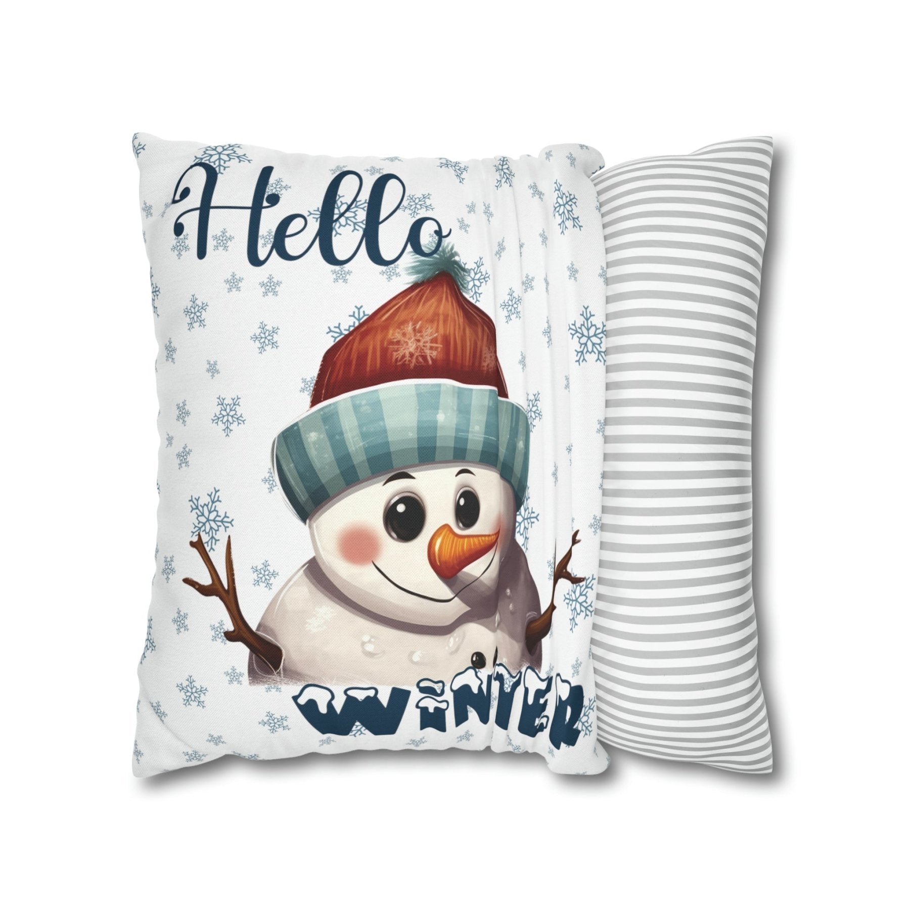 Winter Throw Pillow Cover, Throw Pillow Case, Winter Theme, Snowman, Hello Winter, Square Pillow Case, Snowman 4 - Janlyn's Crafts