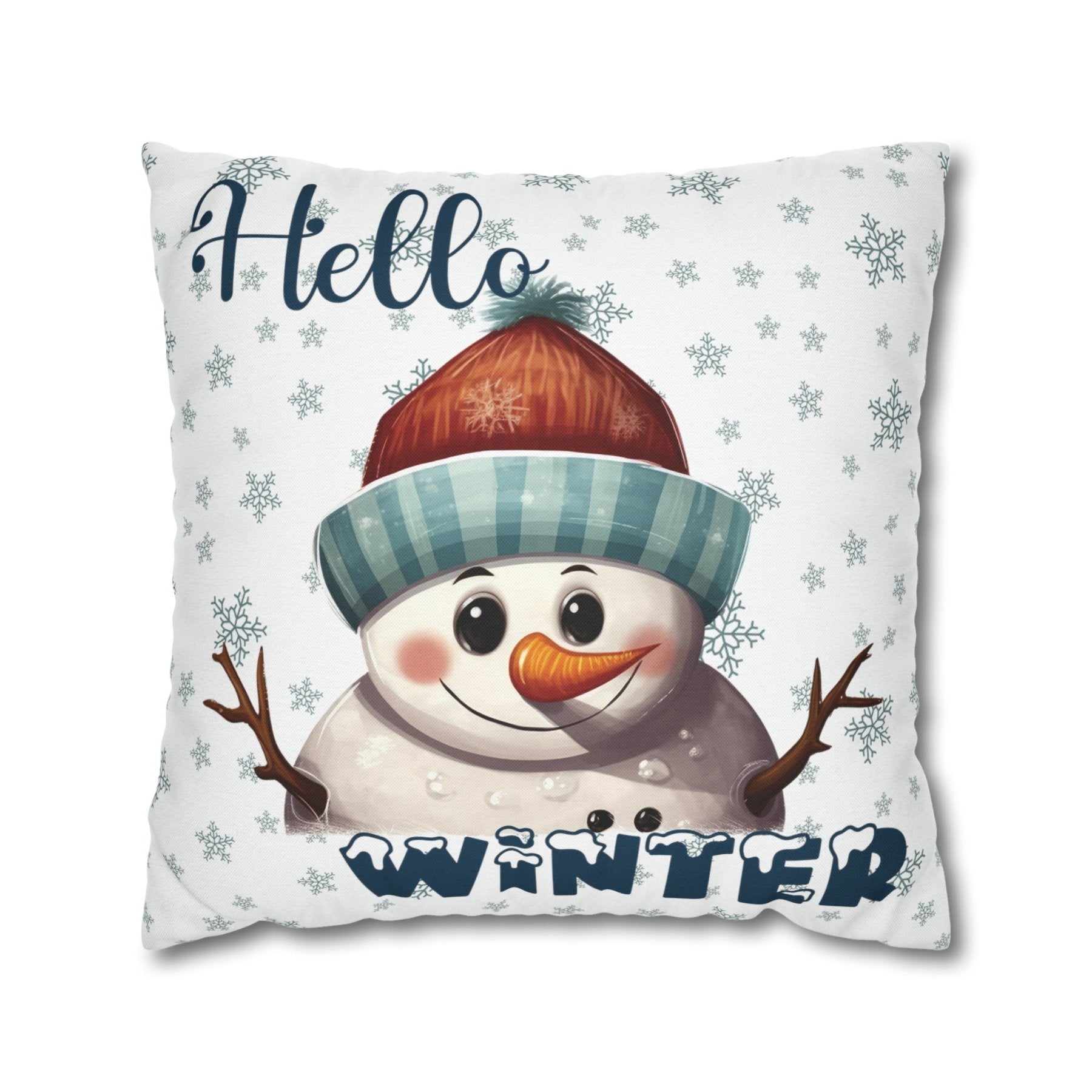 Winter Throw Pillow Cover, Throw Pillow Case, Winter Theme, Snowman, Hello Winter, Square Pillow Case, Snowman 4 - Janlyn's Crafts