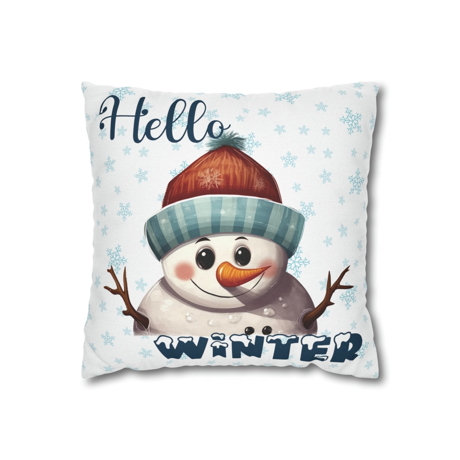 Winter Throw Pillow Cover, Throw Pillow Case, Winter Theme, Snowman, Hello Winter, Square Pillow Case, Snowman 4 - Janlyn's Crafts