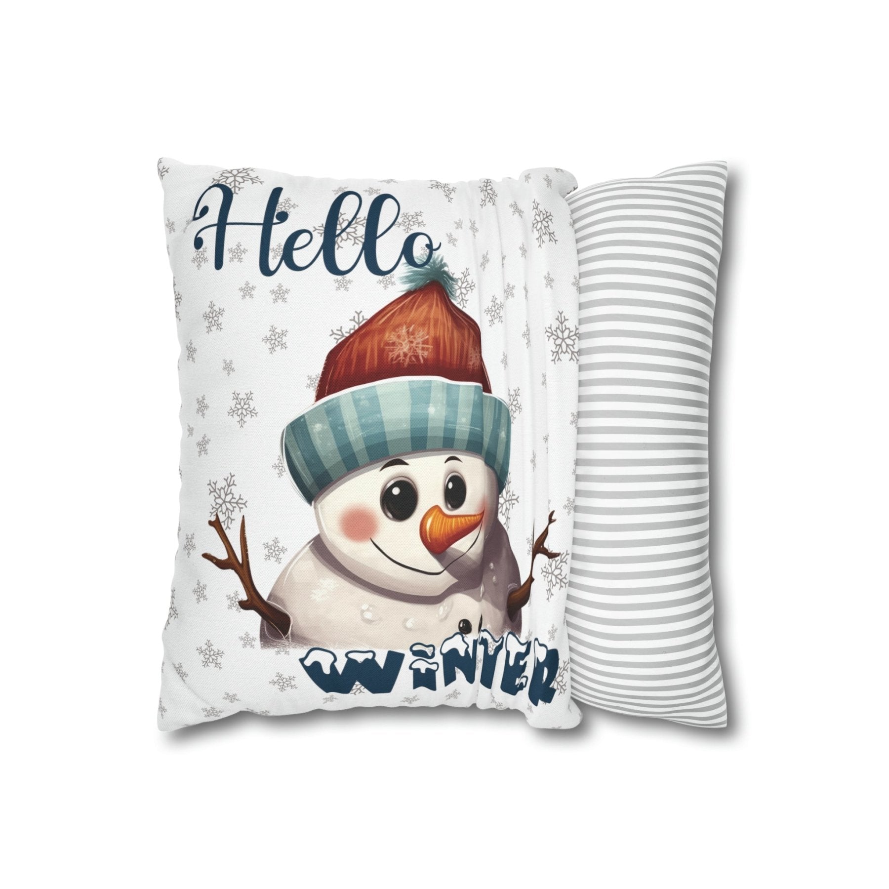 Winter Throw Pillow Cover, Throw Pillow Case, Winter Theme, Snowman, Hello Winter, Square Pillow Case, Snowman 4 - Janlyn's Crafts