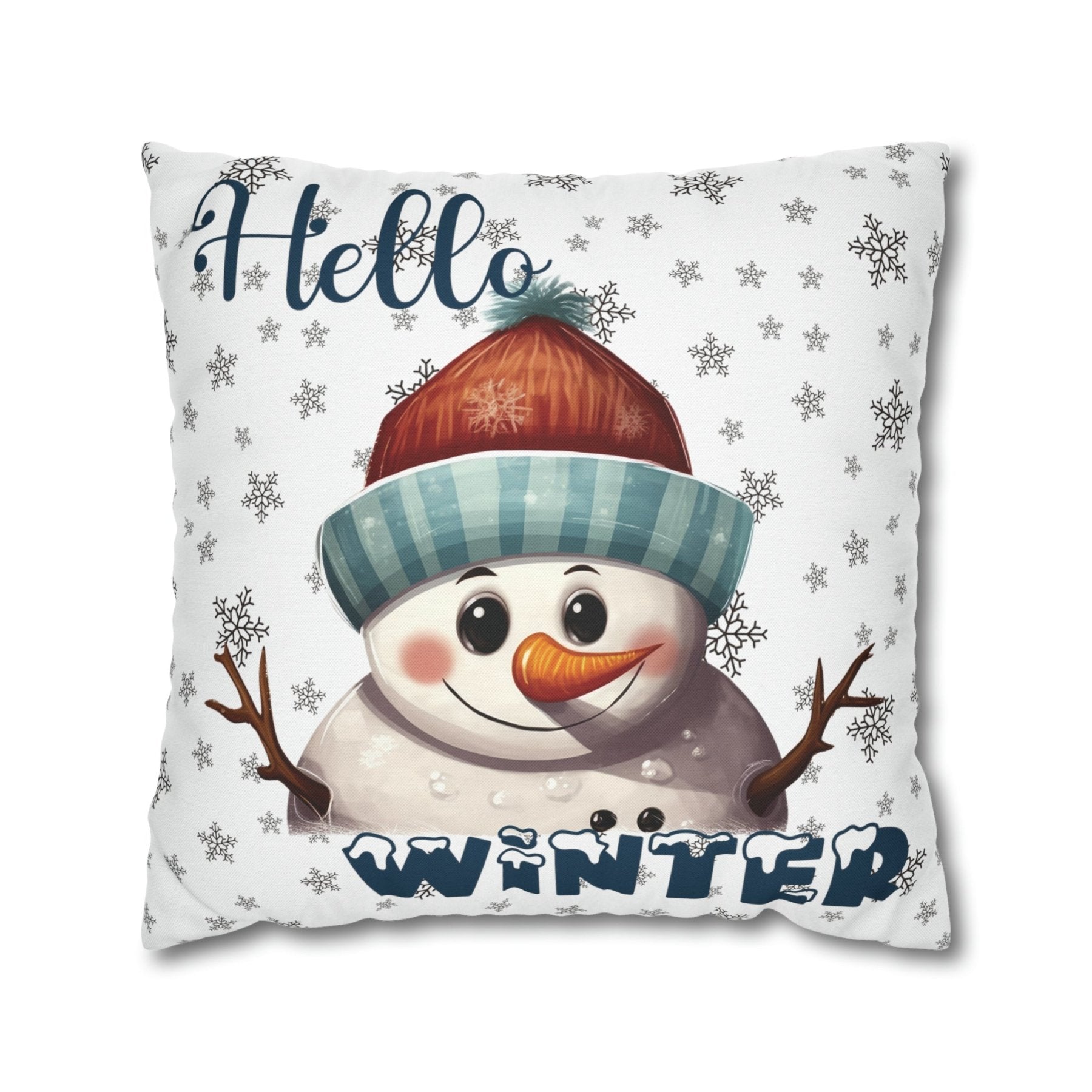 Winter Throw Pillow Cover, Throw Pillow Case, Winter Theme, Snowman, Hello Winter, Square Pillow Case, Snowman 4 - Janlyn's Crafts