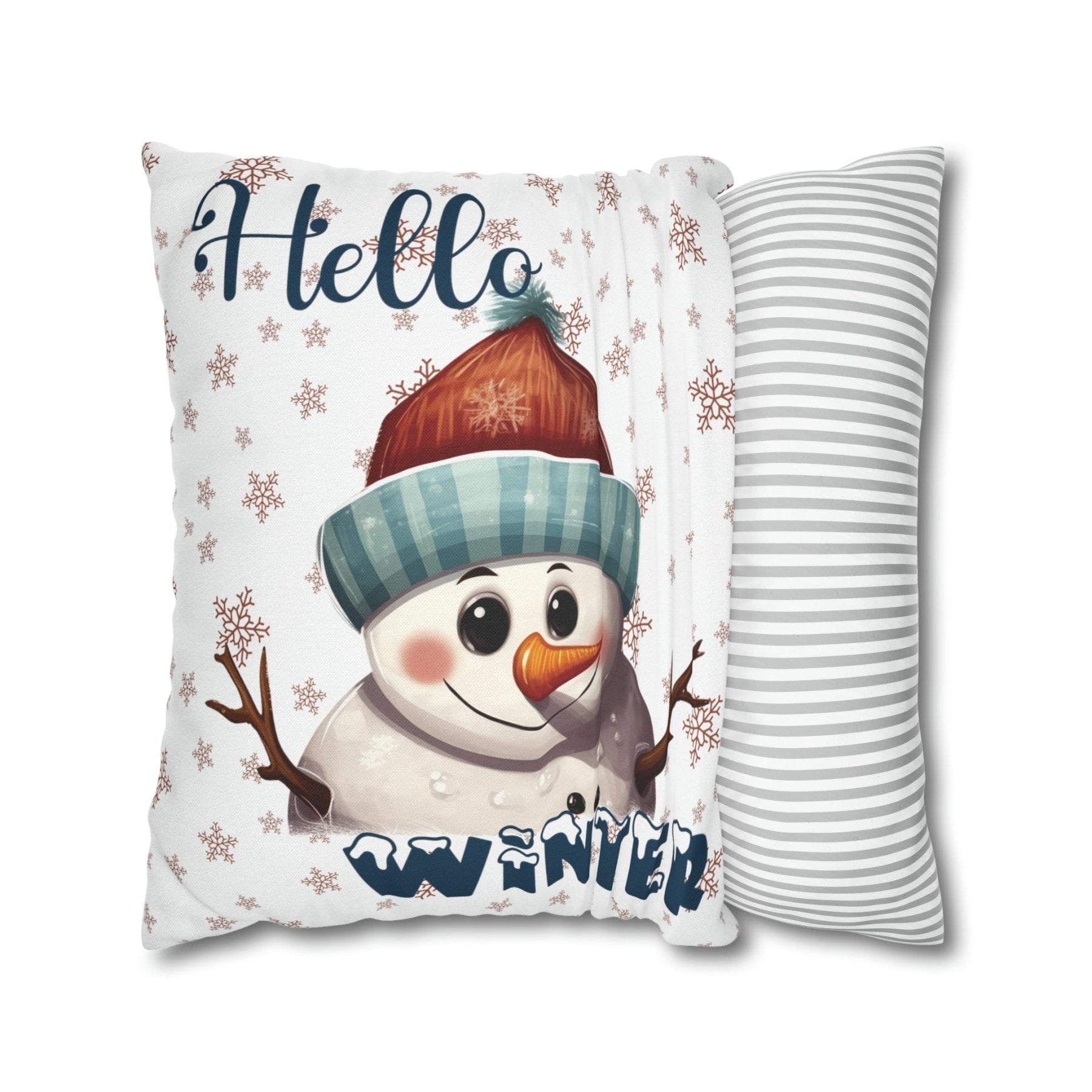 Winter Throw Pillow Cover, Throw Pillow Case, Winter Theme, Snowman, Hello Winter, Square Pillow Case, Snowman 4 - Janlyn's Crafts